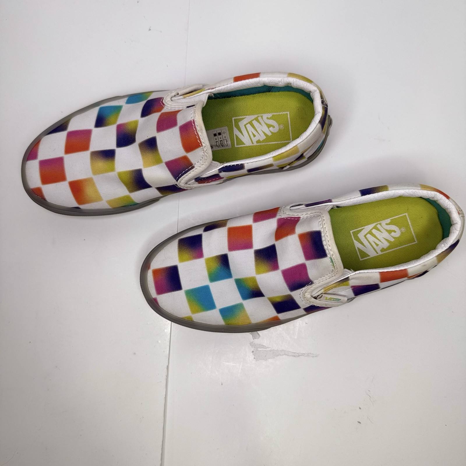 Vans Classic Slip-On «Cultivate Care» Rainbow Checks Men Sz 5.5 Women Sz 7
