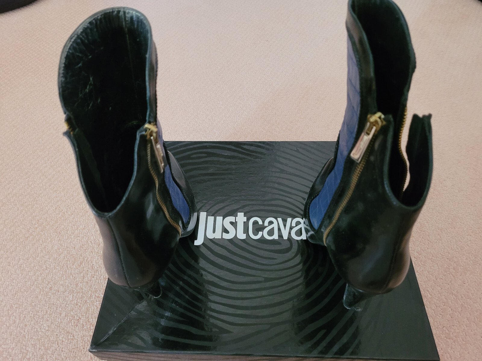 Just Cavalli blue/black leather boots Size 38 Free Shipping