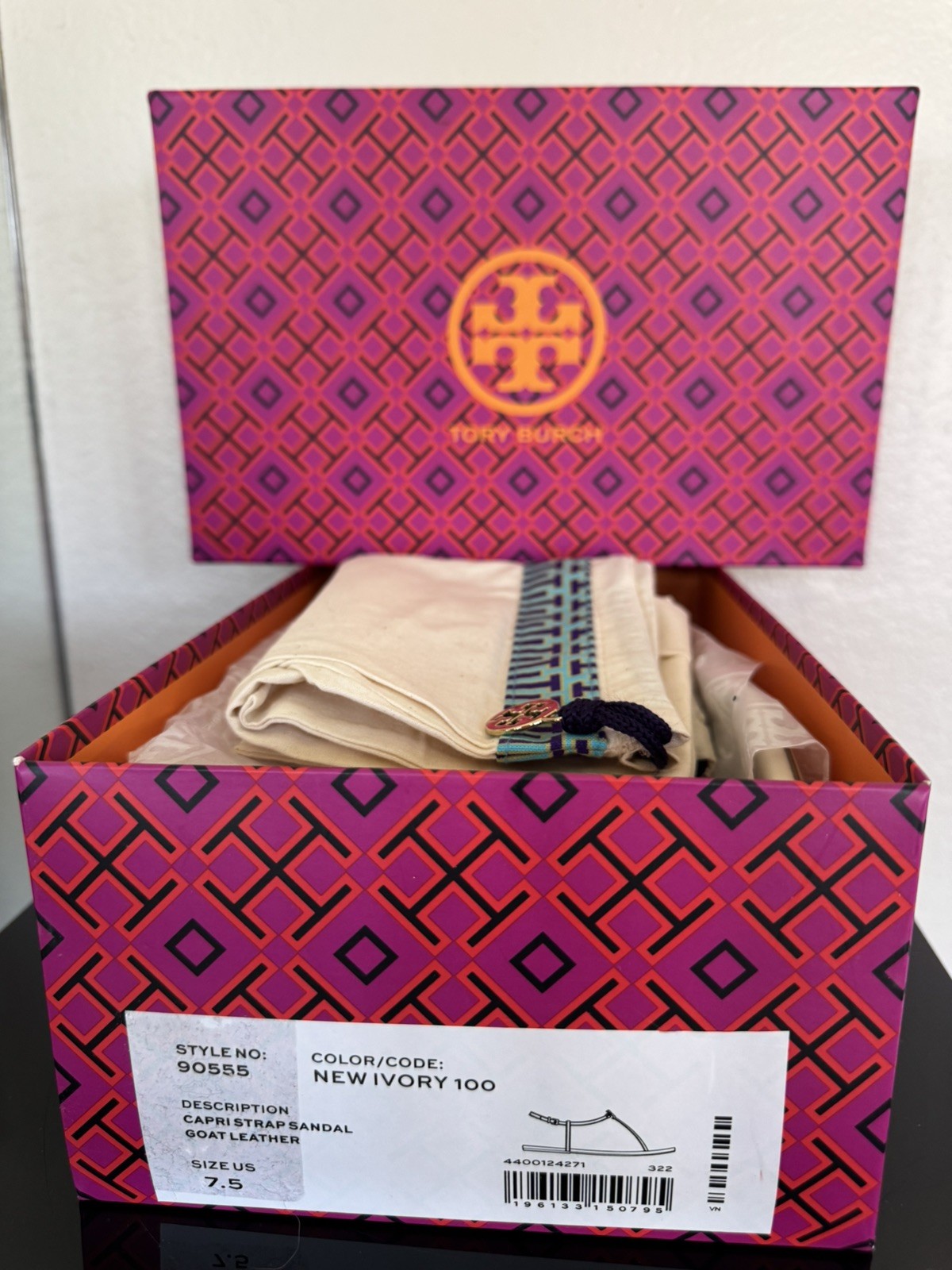 Tory Burch Capri T-Straps Thong Sandals/ New Ivory/ US 7.5M/$195 NIB + shoe bag