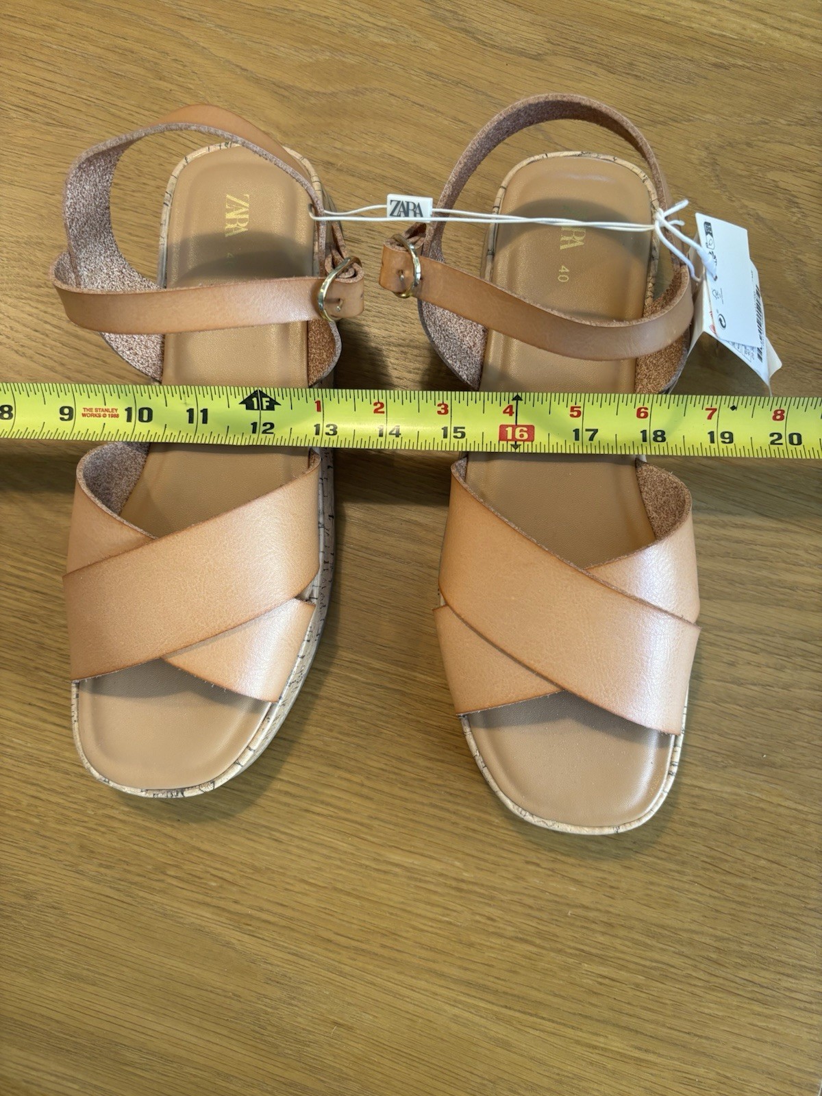 Zara Platform Sandals Strappy Leather Tan Size 40 EUR 7 US – NEW See Description