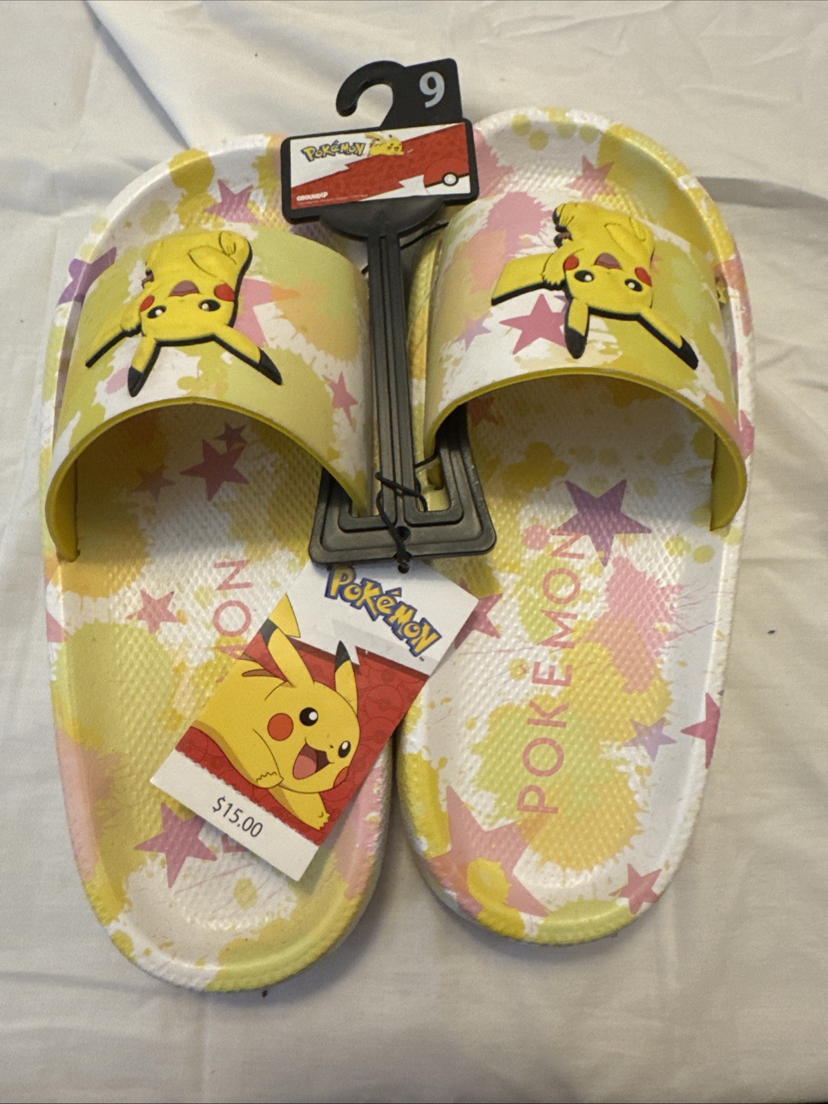 Pokemon Womens Sandals 9 Pikachu Slide On Rubber Waterproof Shower Shoes EVA New