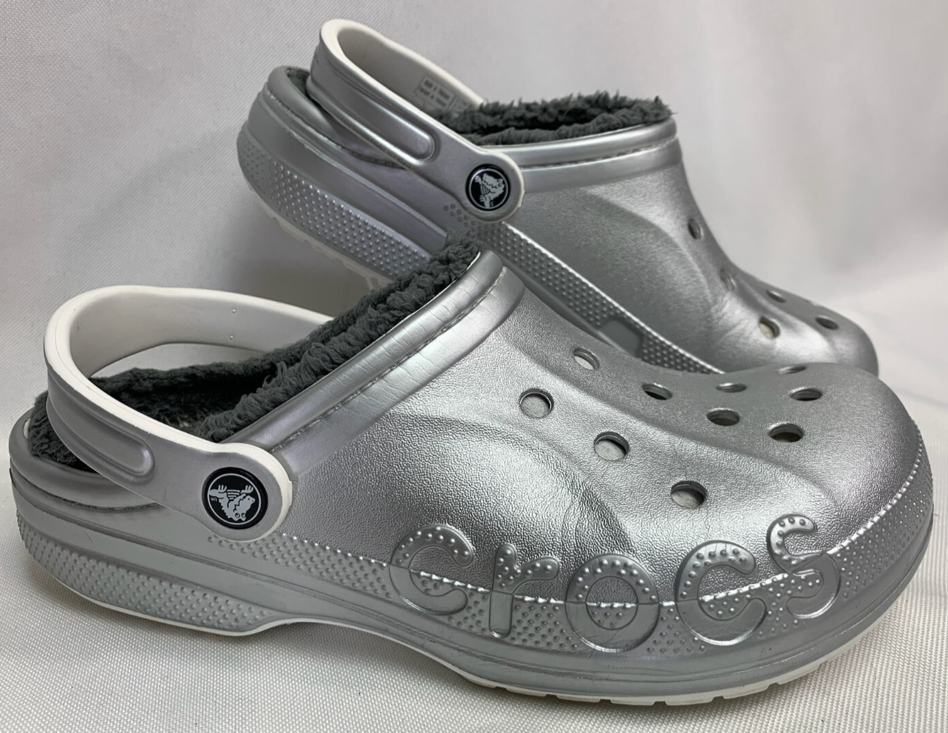 Crocs Unisex Adult Baya Fleece Lined Clogs Comfort Shoe Size 8 M / 10 W SILVER