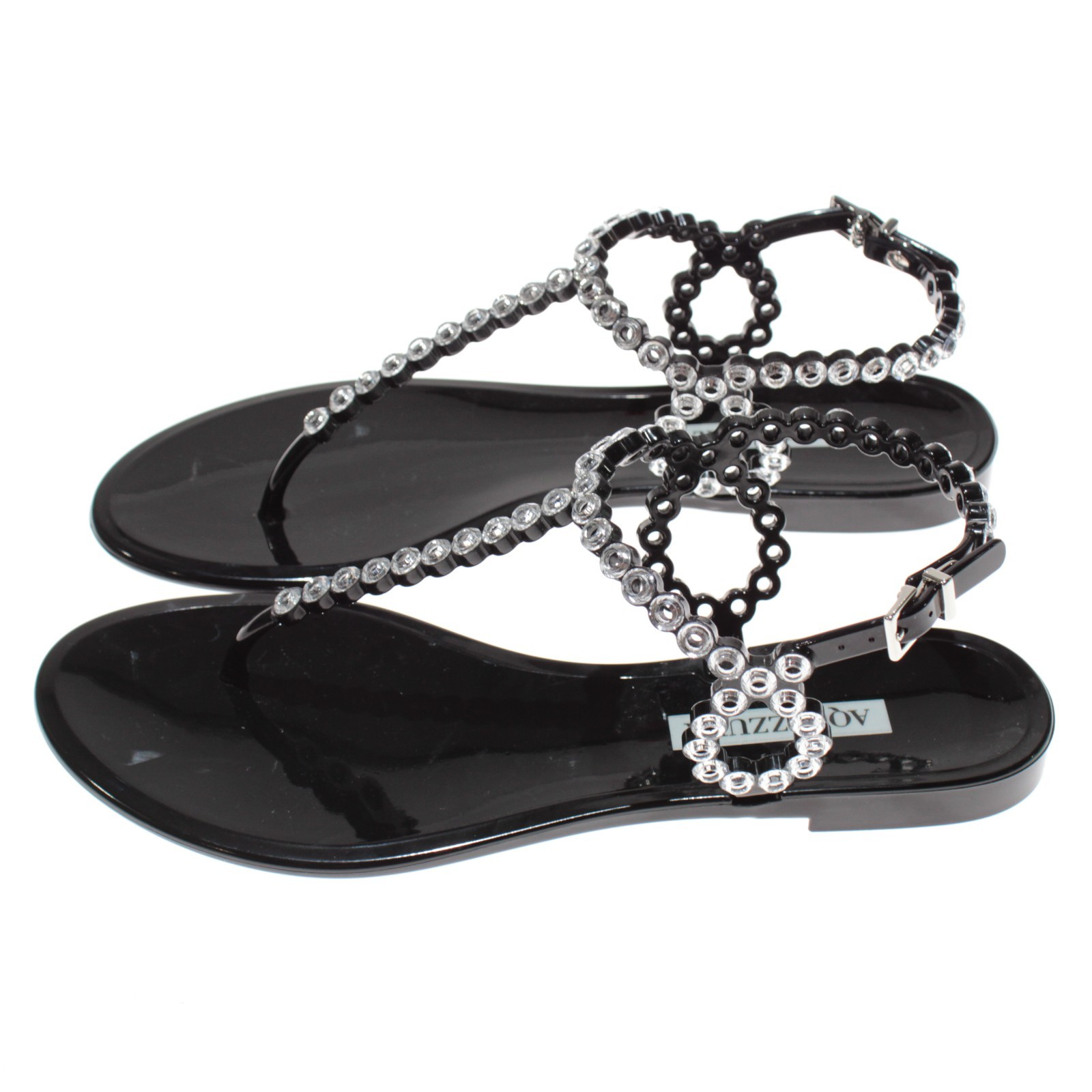 Aquazzura NWB Almost Bare Crystal Jelly Flat Sandals Size 38.5 (US 8.5) in Black