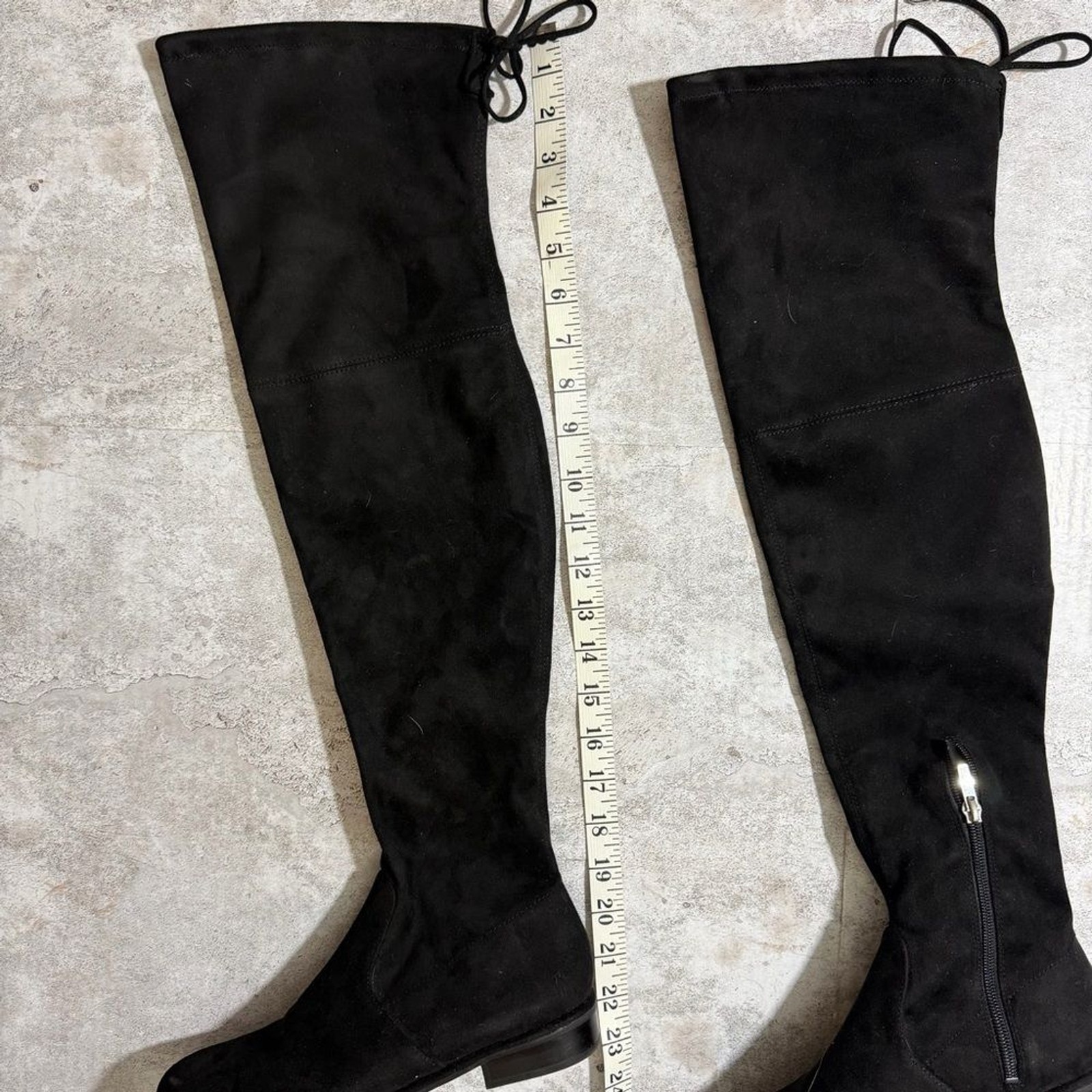 Marc Fisher Women Black Faux Suede Over The Knee Boots Low Heel Size 6M Tie Back