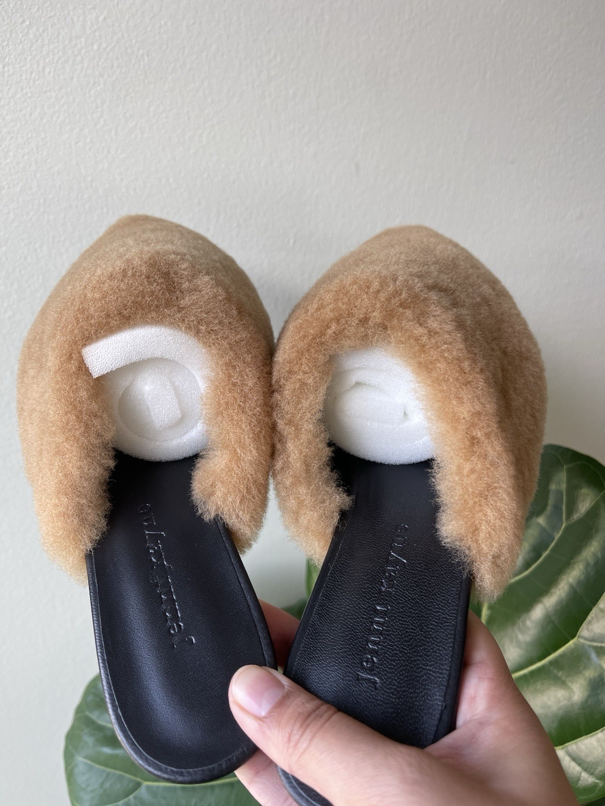 Jenni Kayne Shearling Mules Natural Size 37 NEW Cozy Slip On Flats Real Leather