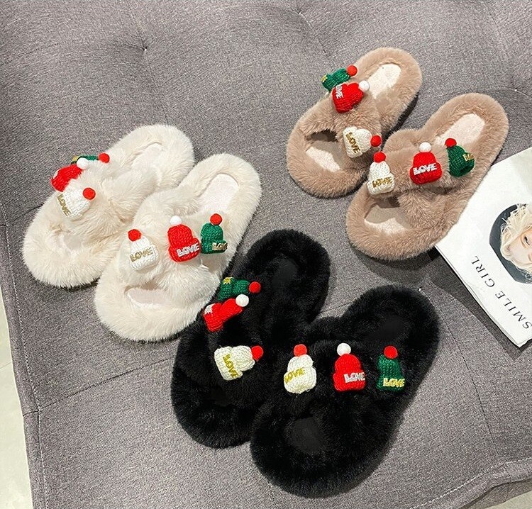 Faux Fur Slides Fuzzy Fluffy Slippers Flat Indoor Outddor Soft Sandals Open Toe