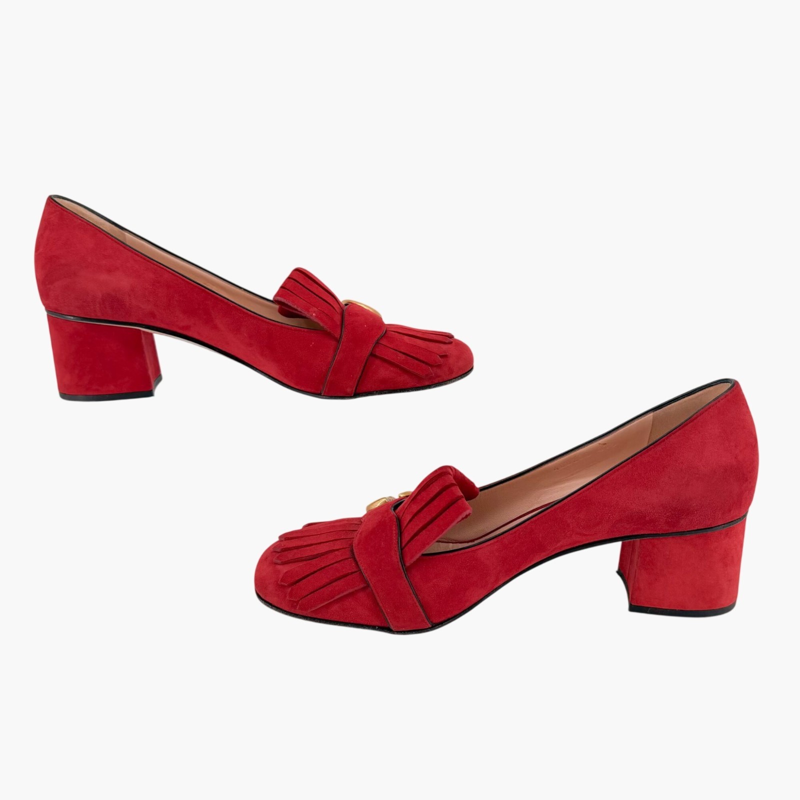 Gucci GG Marmont Fringe Loafer Pumps Heels Red Suede Size 41.5 US 11.5 Women’s