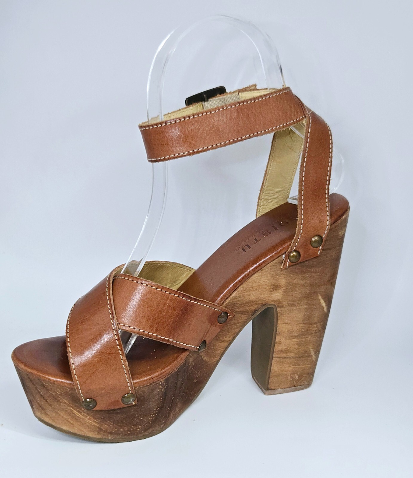 BED|STU Madeline Leather Wooden Platform Sandal – Cognac – Size 6.5 (RARE/EUC)