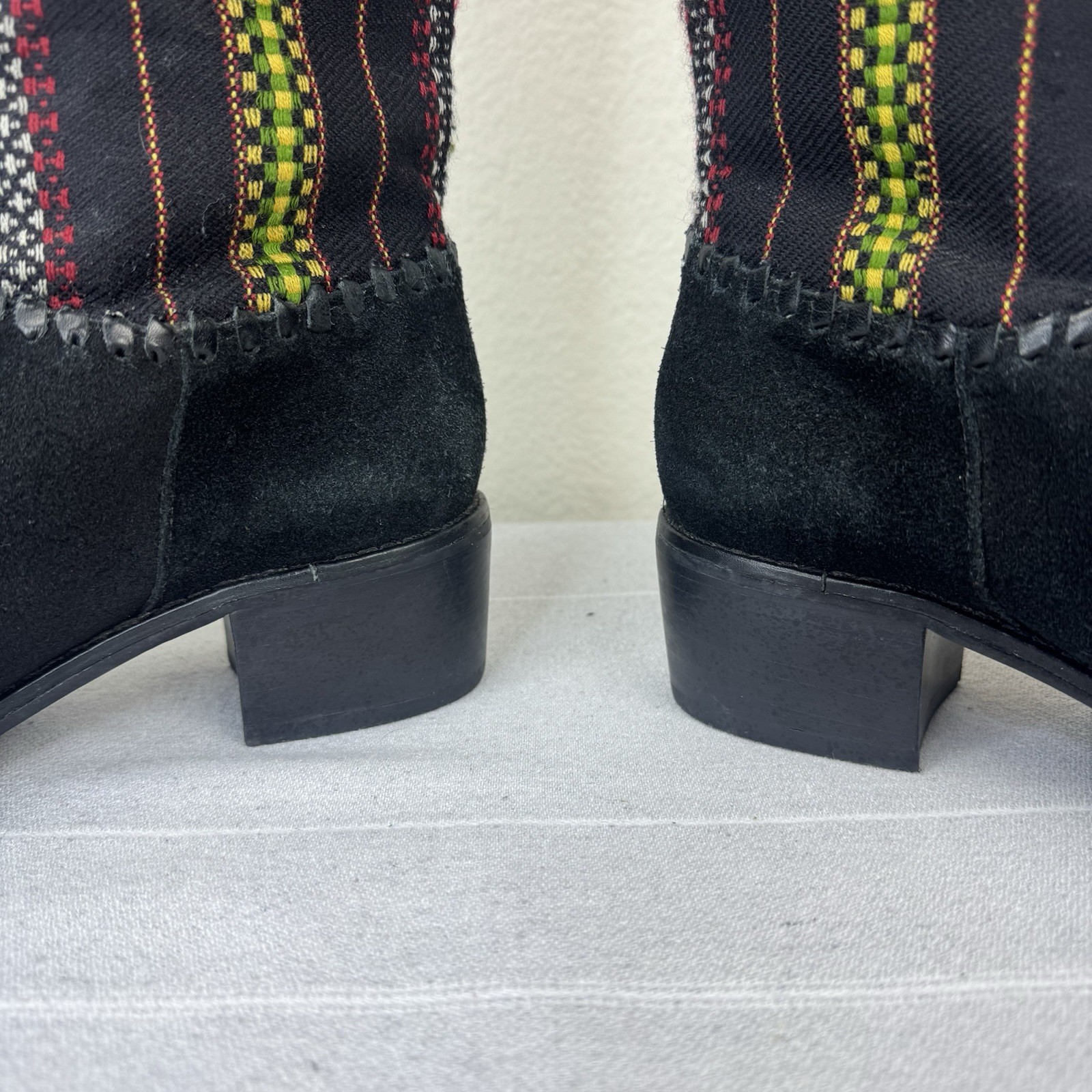 Jack Rogers Boho Western Stable Riding Boot Chic Suede Textile Black Multi 8.5