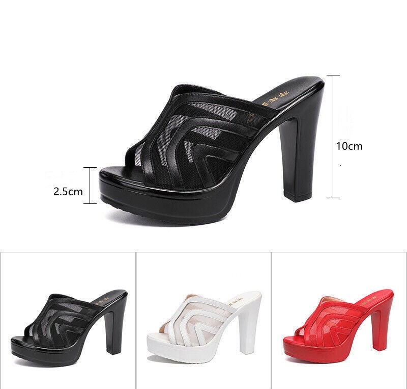 Women Block Heel Sandals Platform Backless Peep Toe Slip on Summer Mules Slides