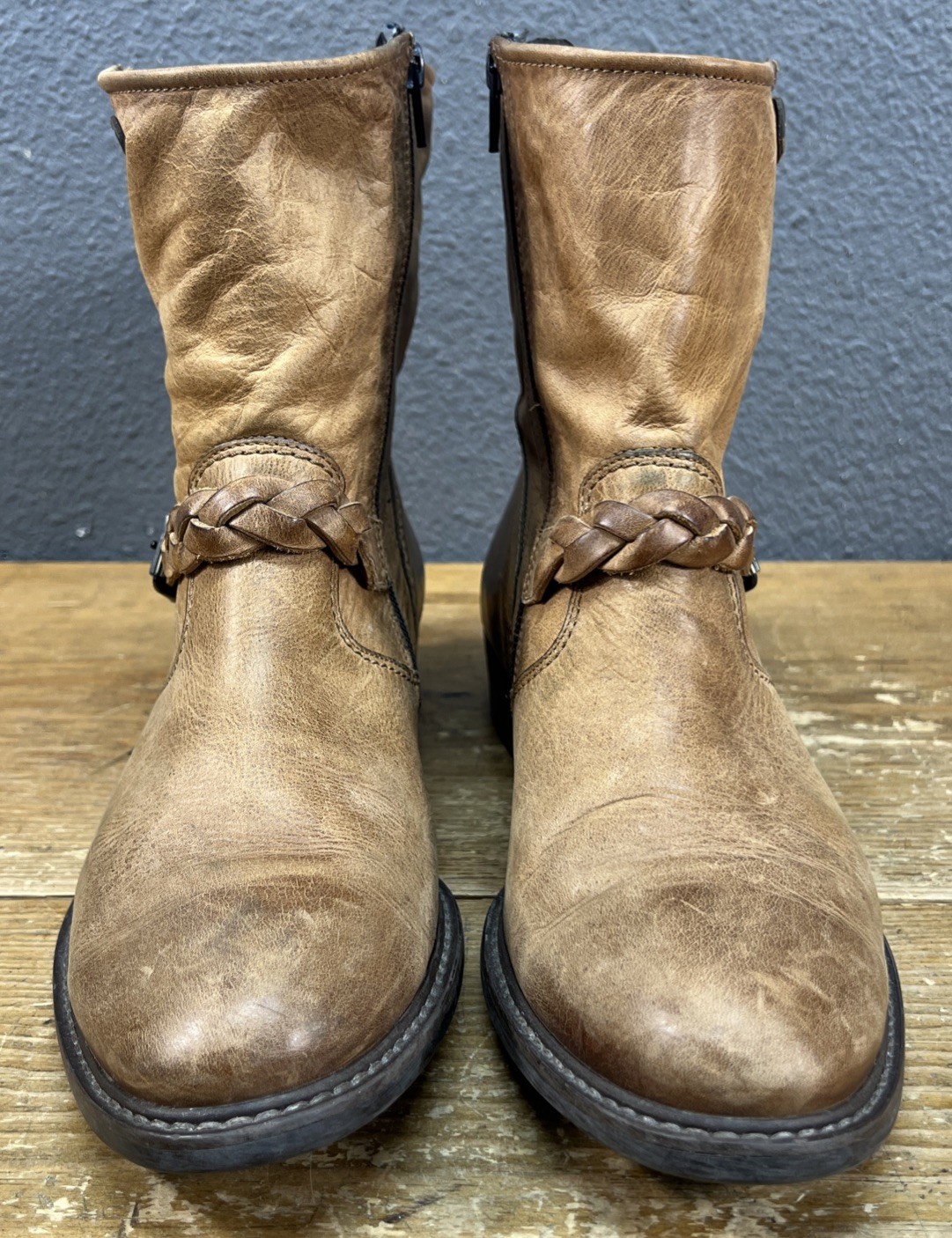 Paul Green Nathan Brown Moto Biker Braided Zip Up Boots Size 7.5 UK 5.5 Leather