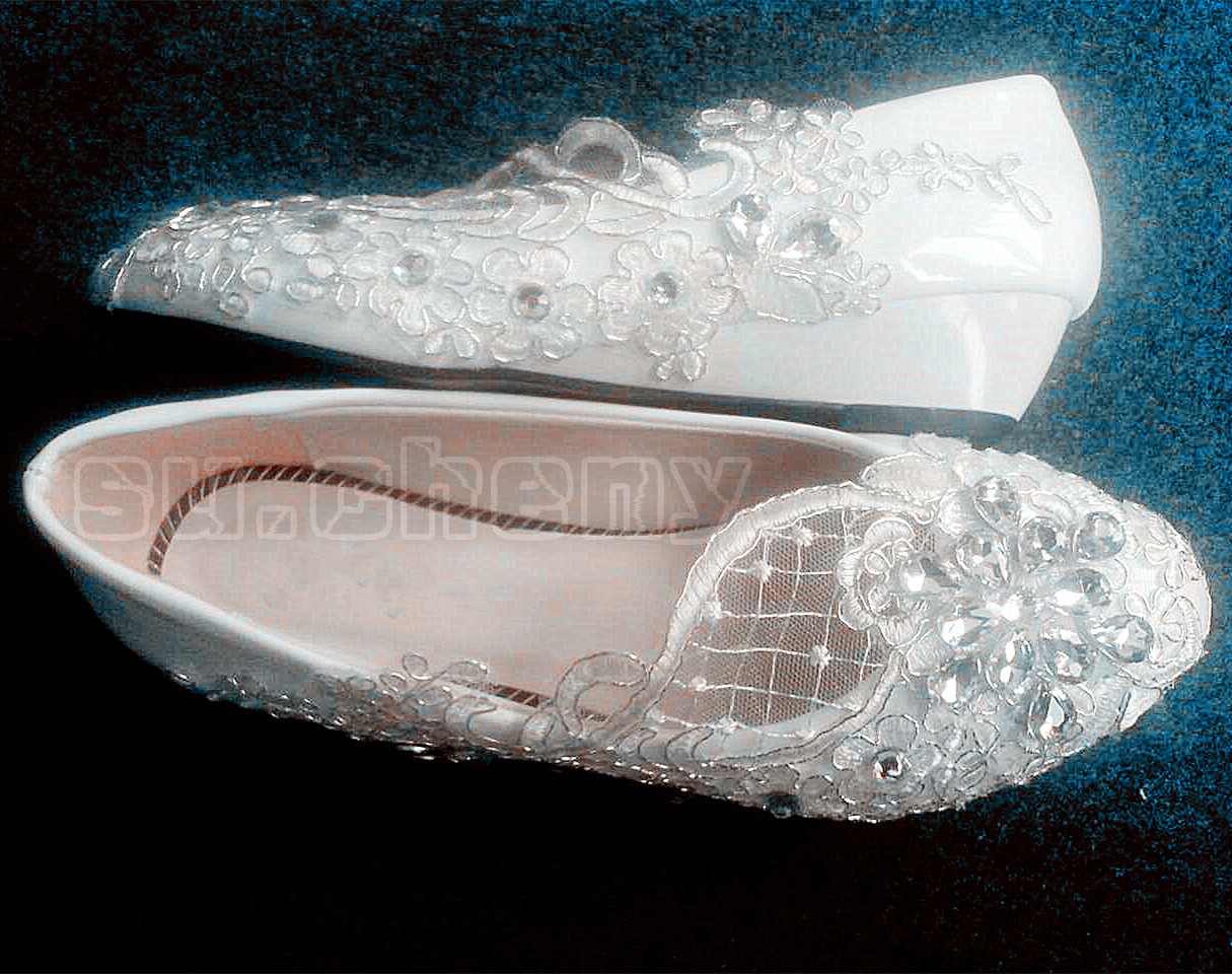su.cheny- Lace white ivory crystal flats low high heel pump Wedding Bridal shoes