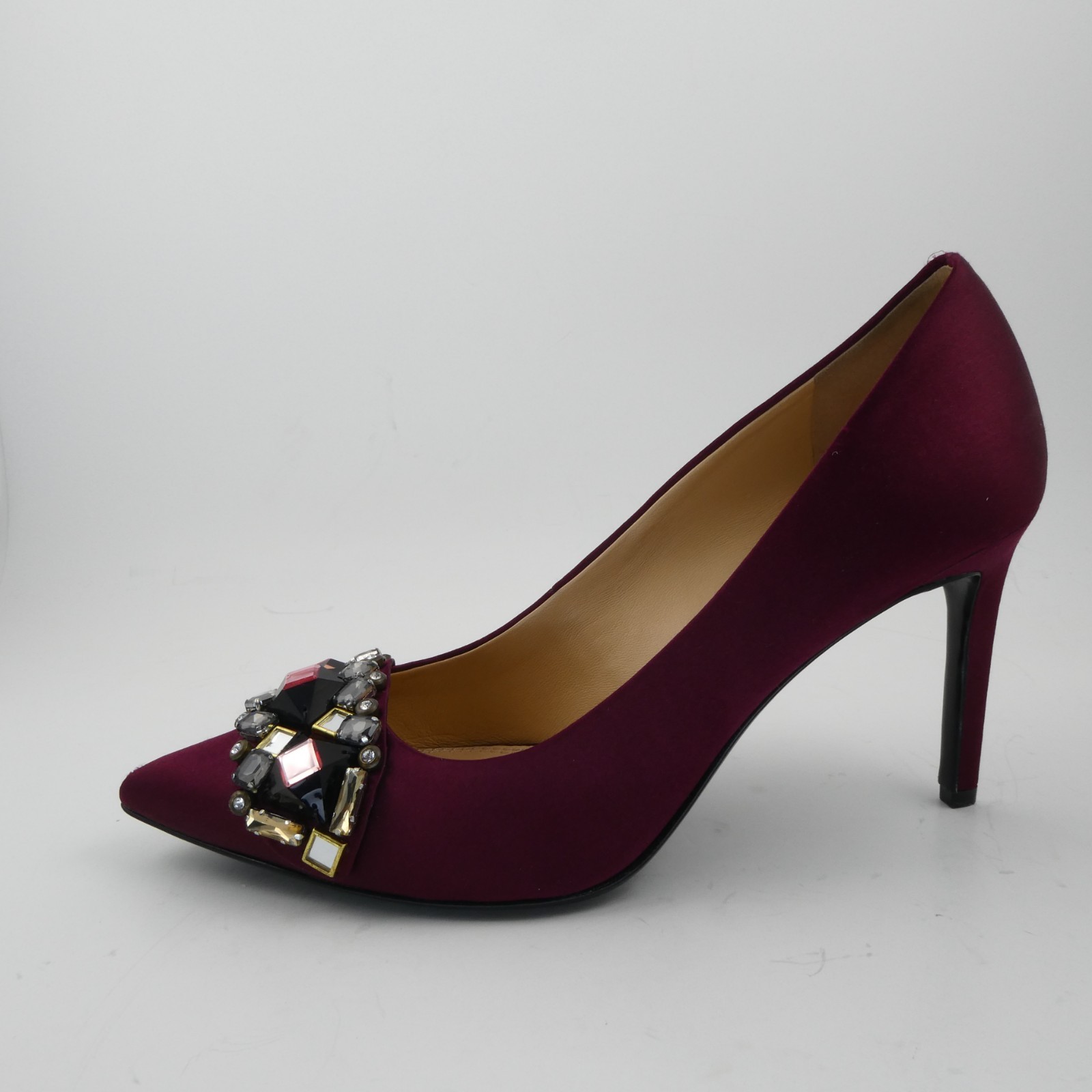 Tory Burch Elizabeth 3.25 in Satin Jewel Heels Leather Royal Port Women’s US:8 M