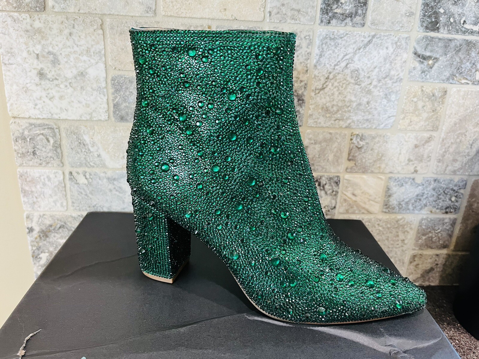 Betsey Johnson NWB Emerald Green Cady 373065 Rhinestone Boots Size 6.5