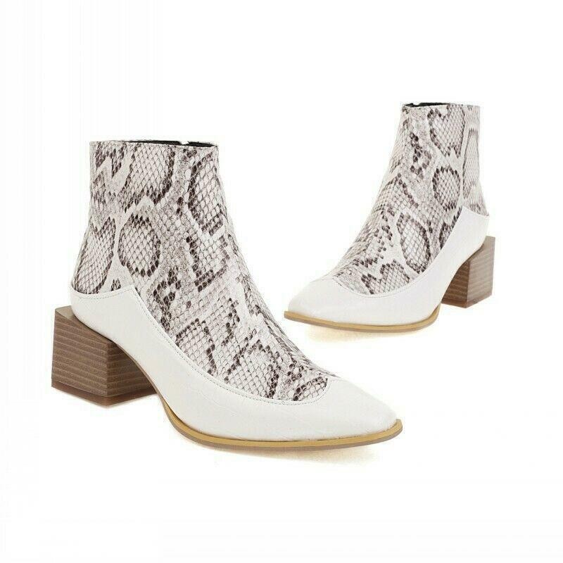 Europe Women’s Square Toe Block Heel Casual Ankle Boots Patchwork Party OL Shoes