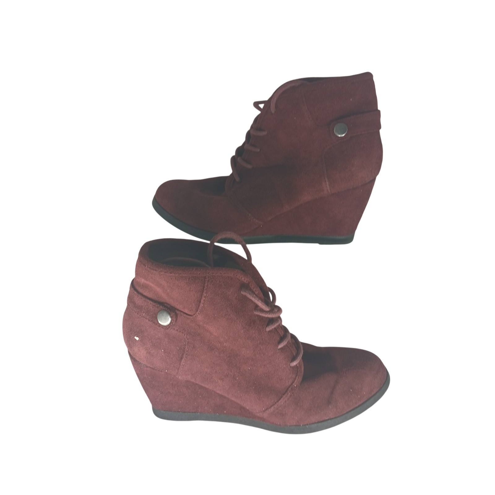 Madden Girl Dusky Burgundy Faux Suede Lace Up Wedge Ankle Booties Mens 6M