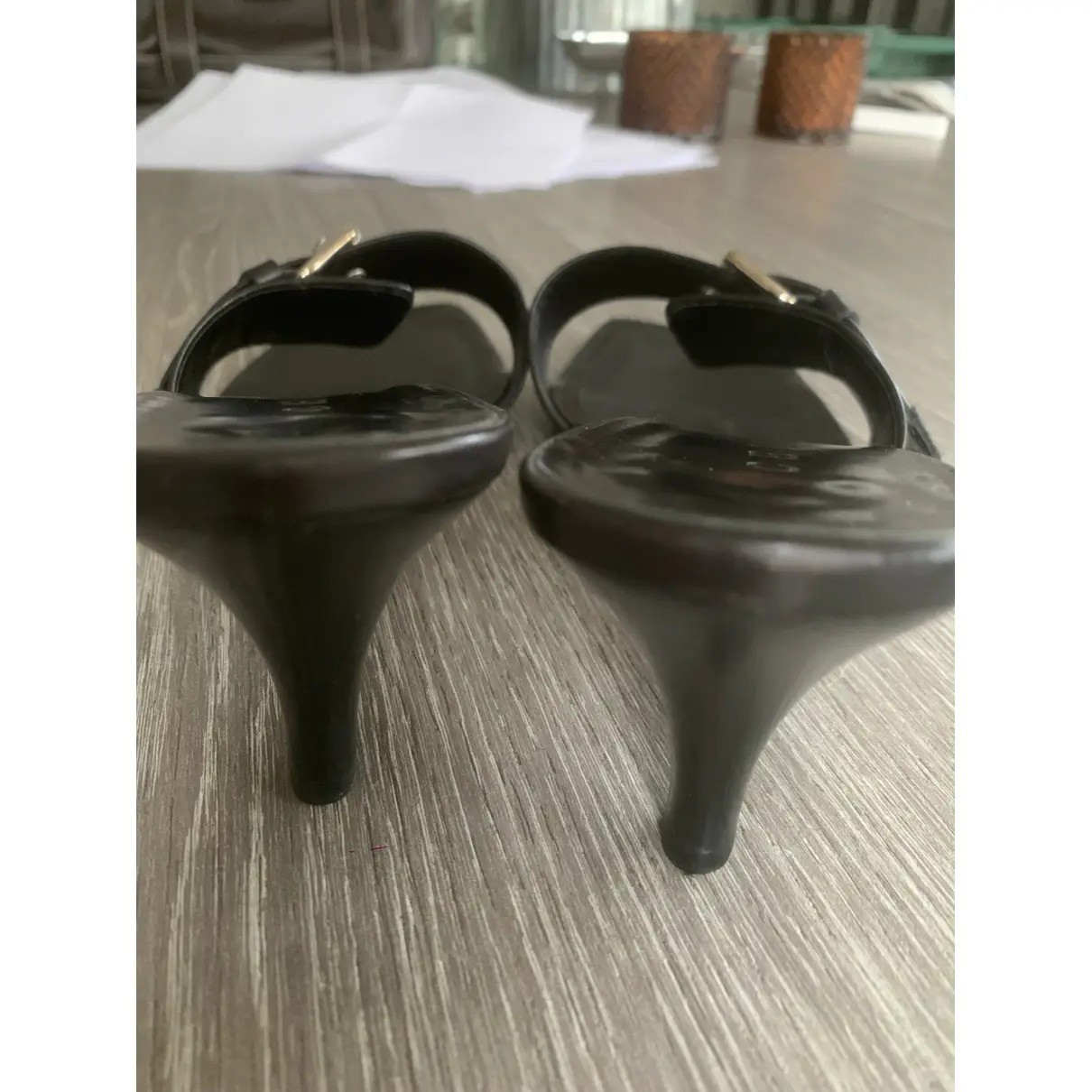 New in Box – Vintage Céline Black Leather Buckle Sabot Mules (Size 38)