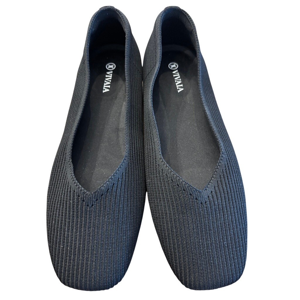 VIVAIA 40.5 10.5 Margot Square-Toe Black Ribbed Knit Ballet Flats Shoes NWOB