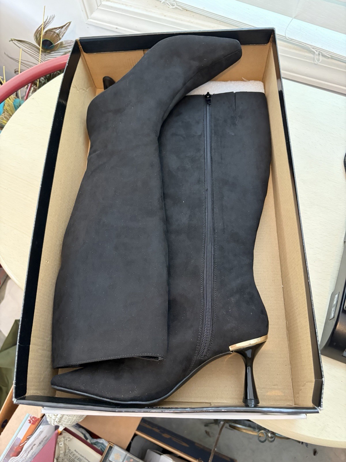 Alfani Black Knee High Pointed Toe Stiletto Boots Side Zip Womens US 7M