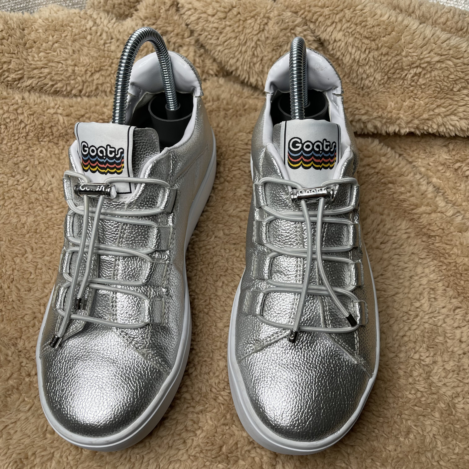 Goats Silver Metallic Platform Sneakers Women Size 4 Leather Upper