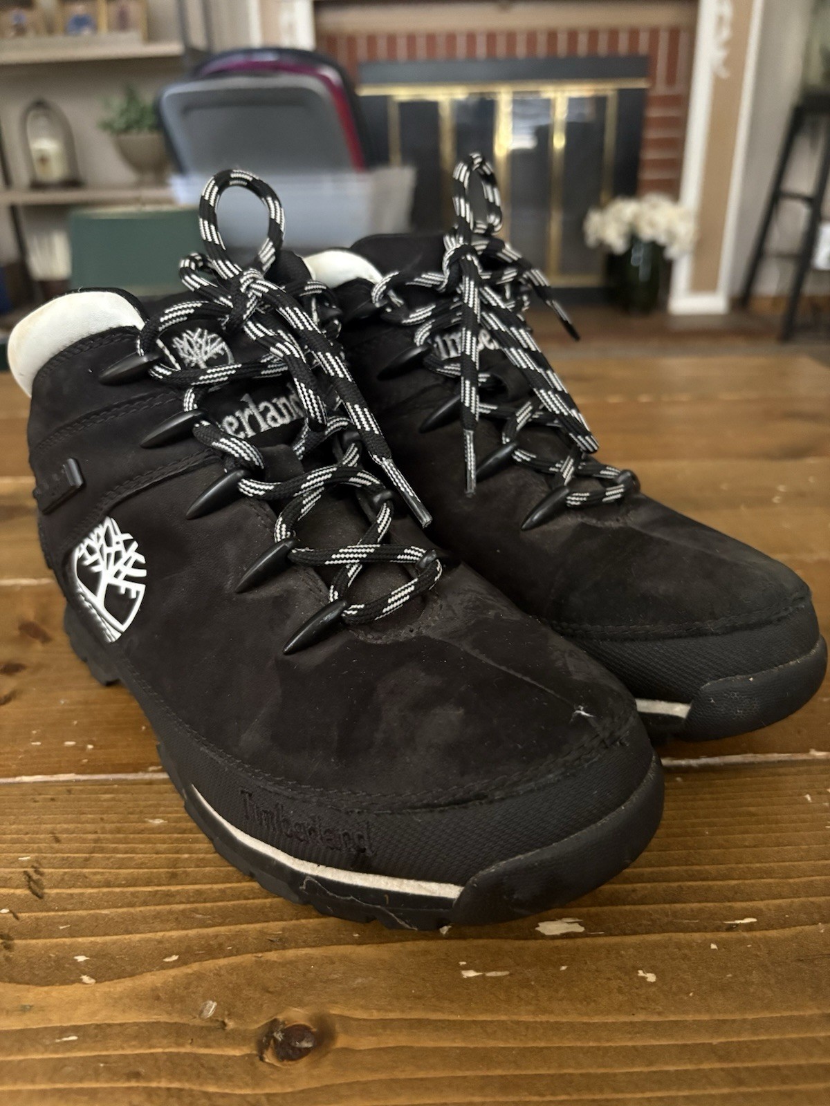 Timberland Euro Sprint Mid Hiker Boots For Women Black White Size 7.5