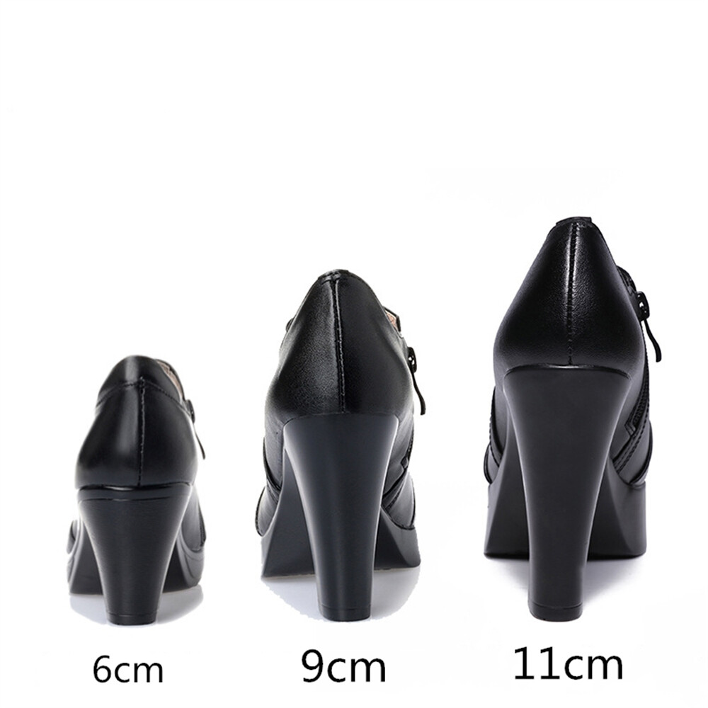 Women’s Block Heel Loafers Soild Color Slip On Work Shoes Fashion Platform Pumps