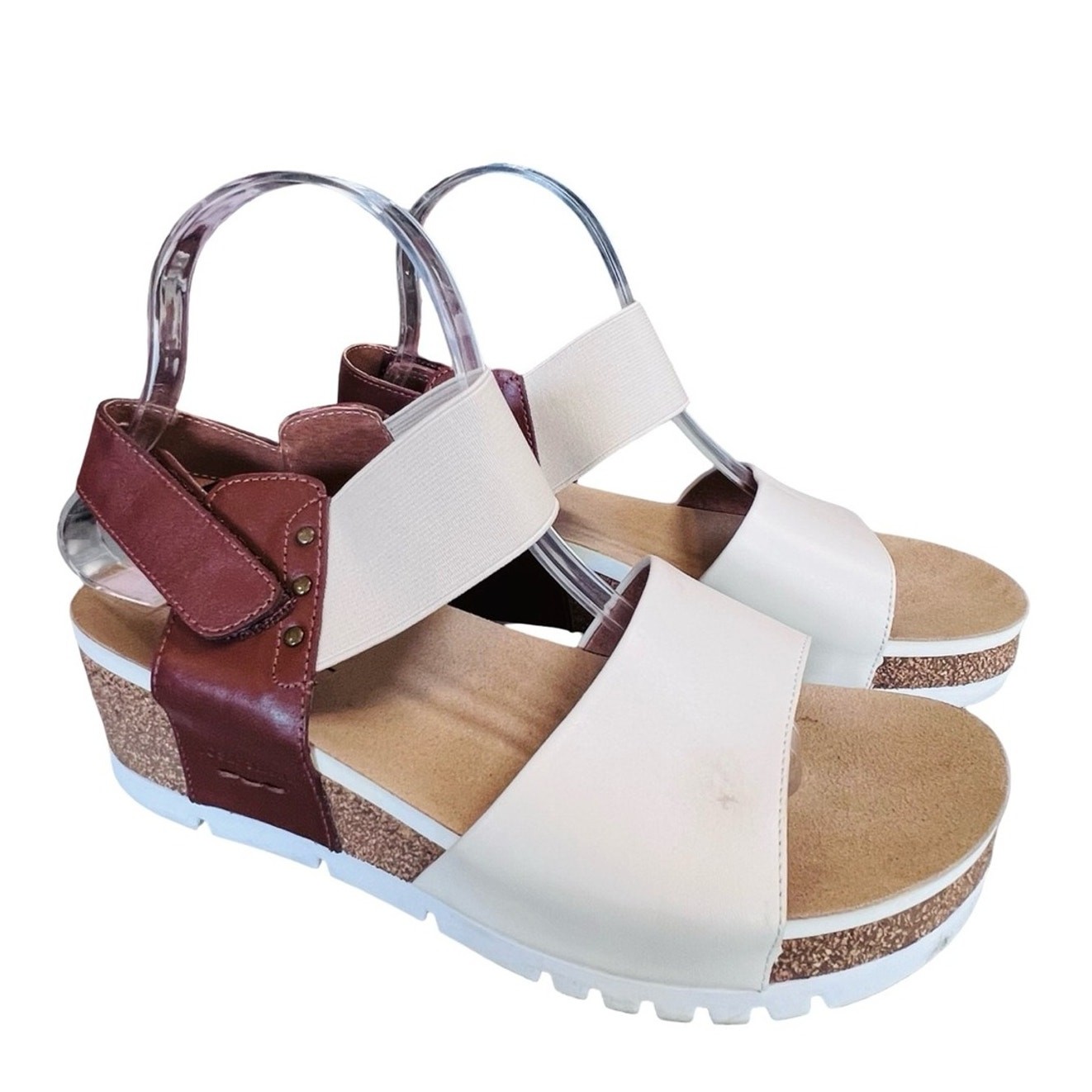 Josef Seibel Women’s Sz 7.5 Wedge Sandal Quinn Creme Multi Leather