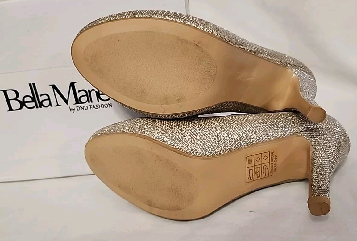 BELLA MARIE BY DND FASHION 3.5IN HEEL HELENA-13 CHAMPGNE GLITTER GOLD SZ 8