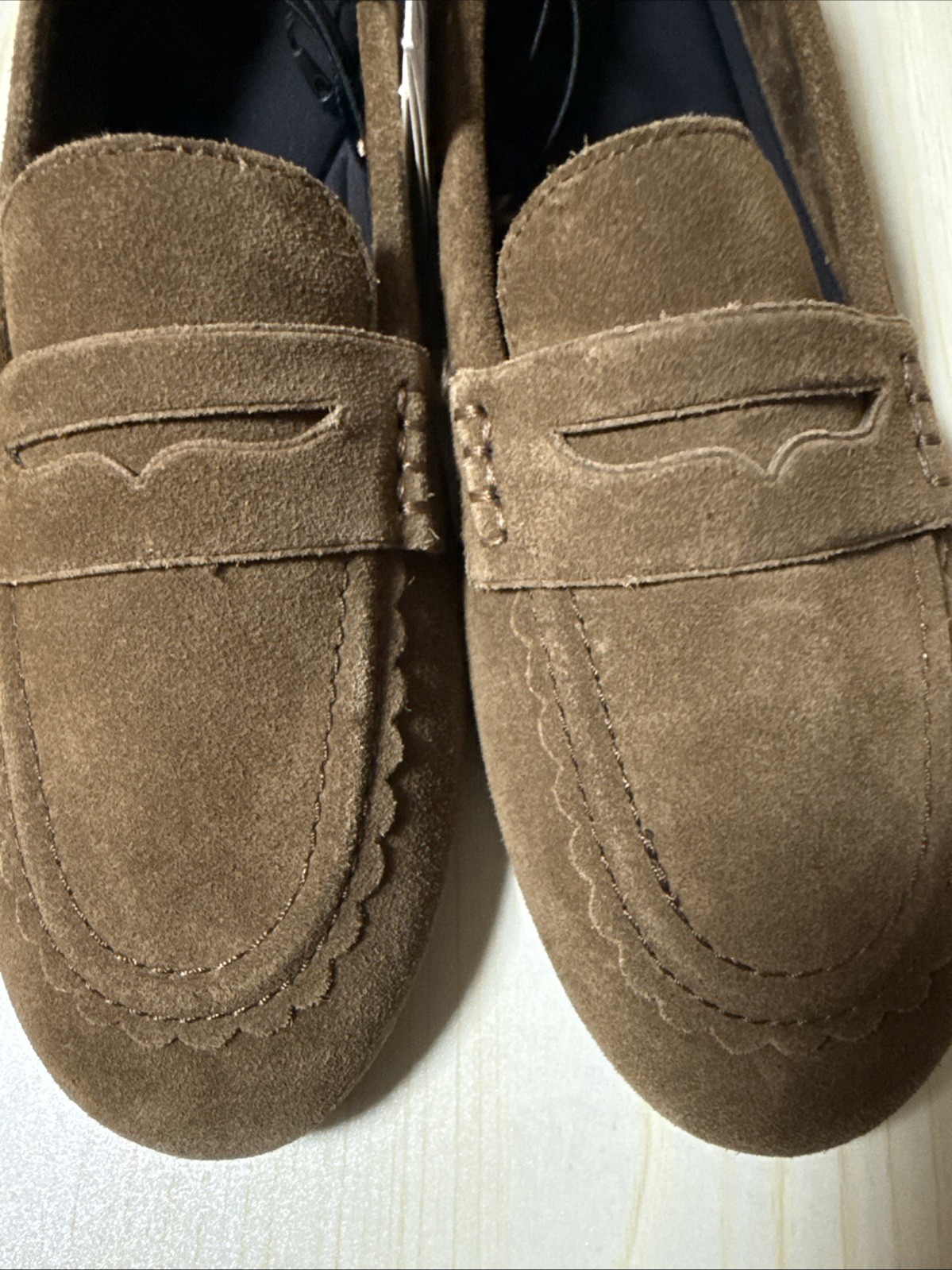 Zara Women’s Brown Suede Loafer Stitched Split sz 8 NWT Scalloped Edge Beautiful