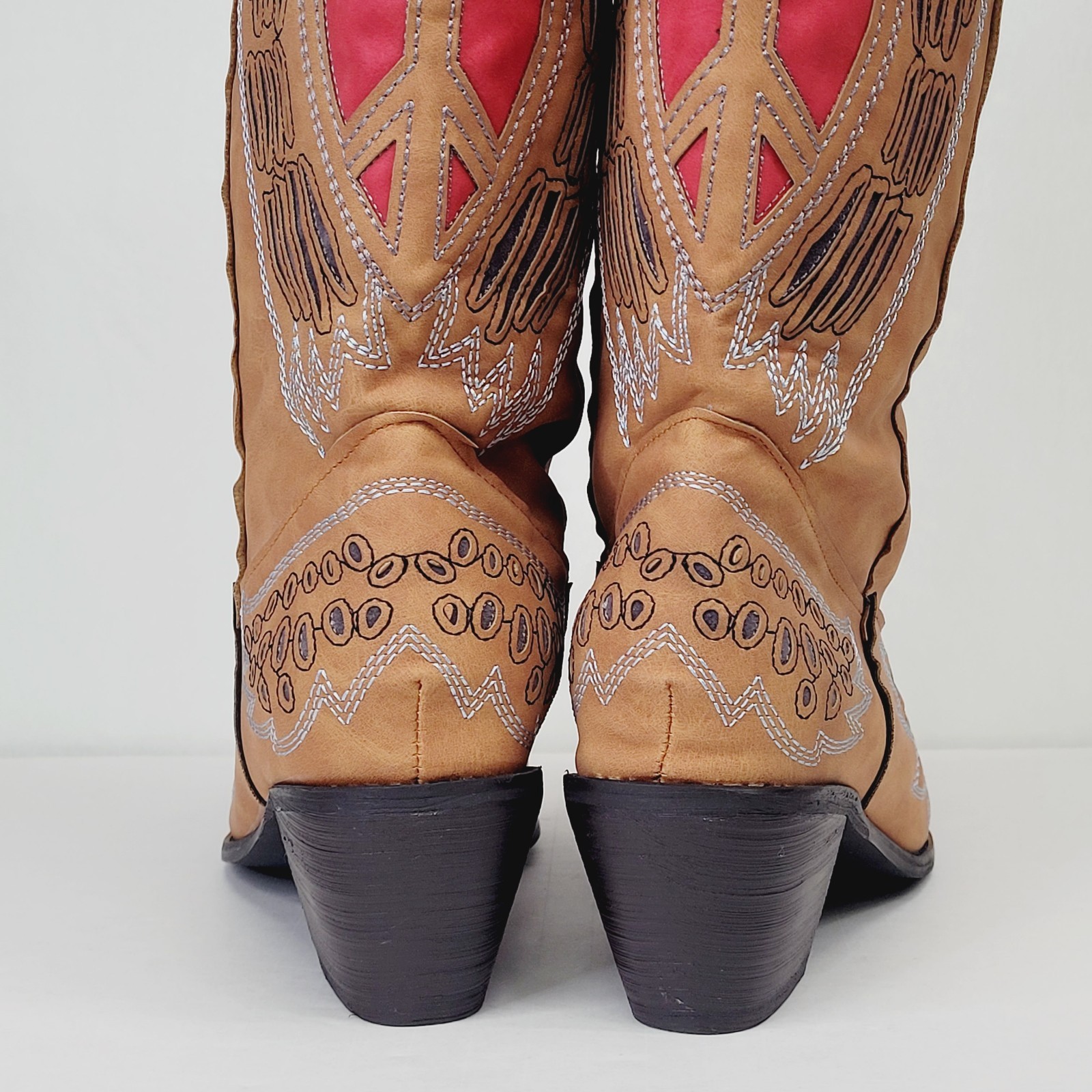 Womens Heart Angel Wing Cowgirl Boots 9.5 Cowgirl Western Faux Suede Brown Red