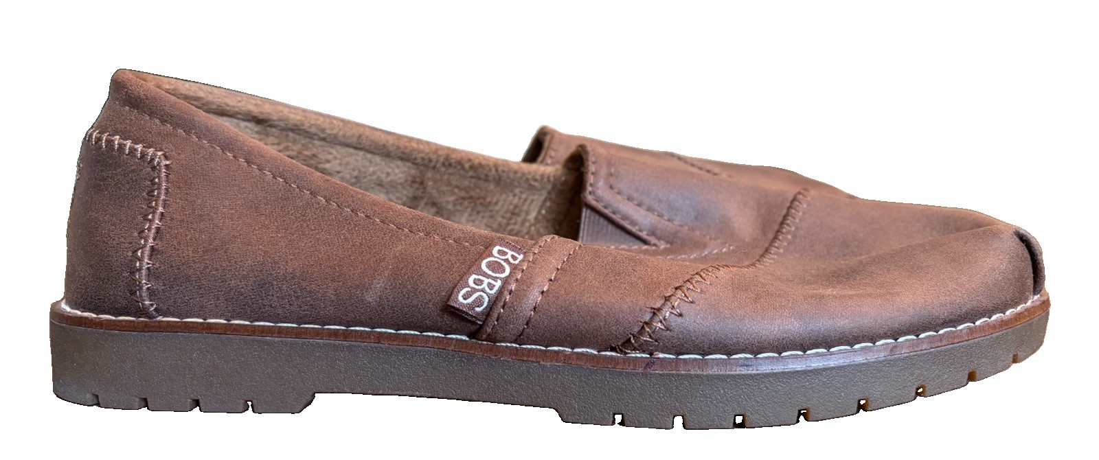 BOBS from Skechers Women’s Brown Textile Memory Foam Slip-On Flats US 6