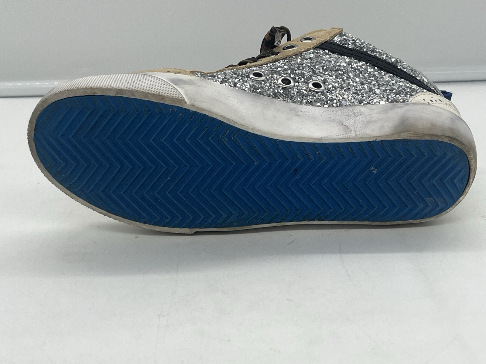 $750 Golden Goose Mid Star Glitter Covered Mid Top Sneakers Silver Size 37 / 7
