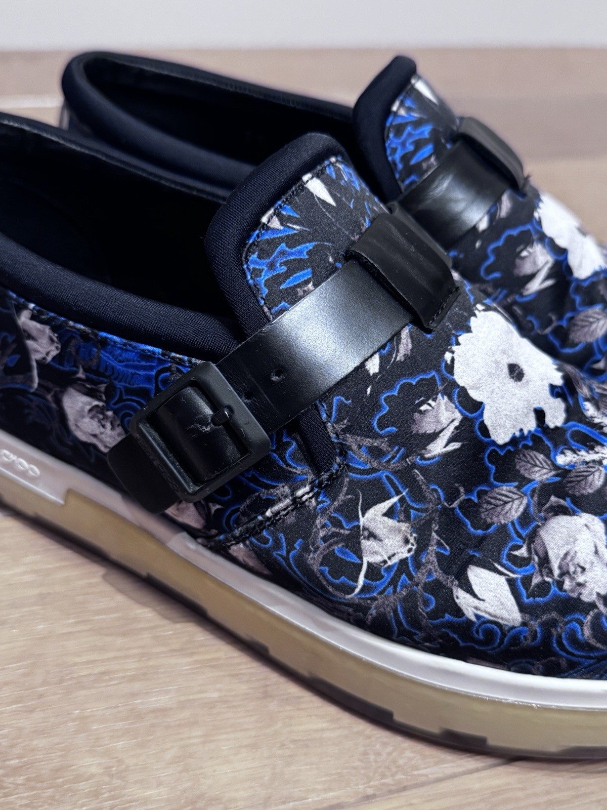 Jimmy Choo Women’s Floral Slip On Sneakers Blue Black White EU 37 Luxury Shoes