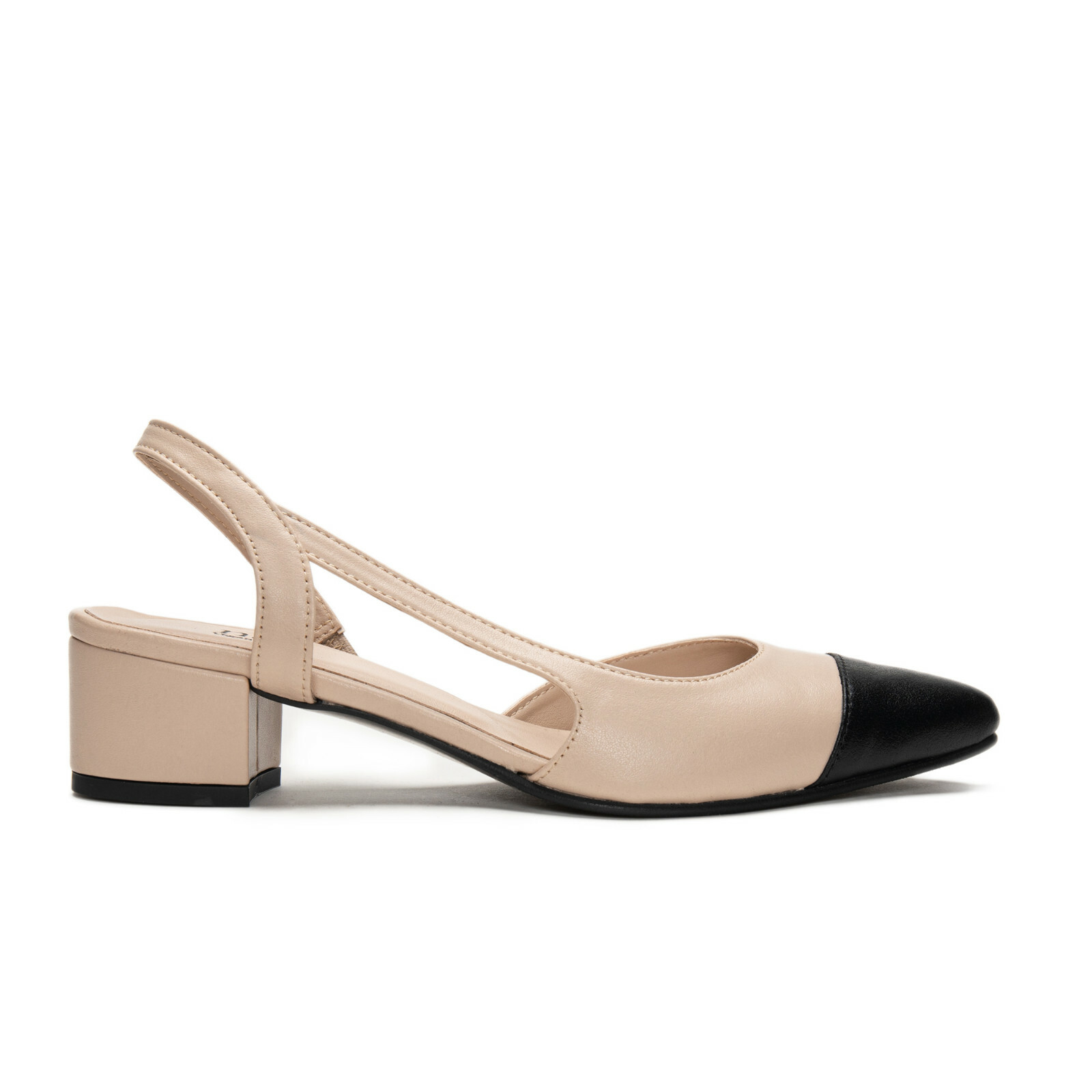 Heel Pump Point Cap Toe Decolletage Slingback on Vegan Leather Breathable Lined