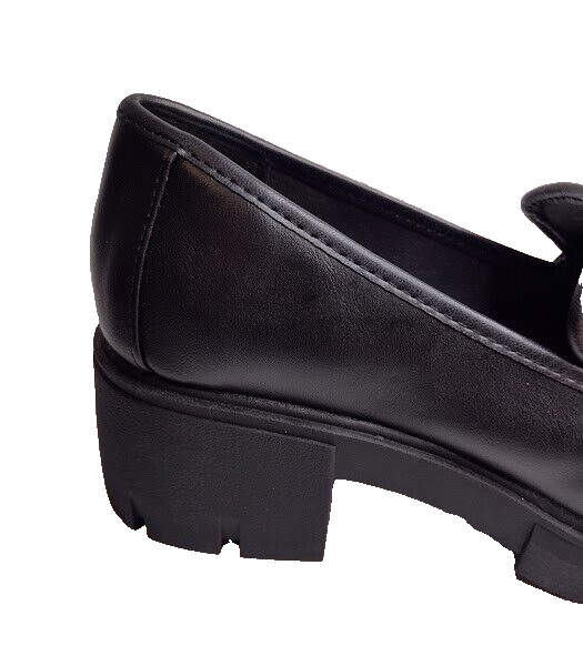 MADDEN NYC Comfort Size 11 Black Shiny Chain Link Design Heel Loafer Shoes NEW
