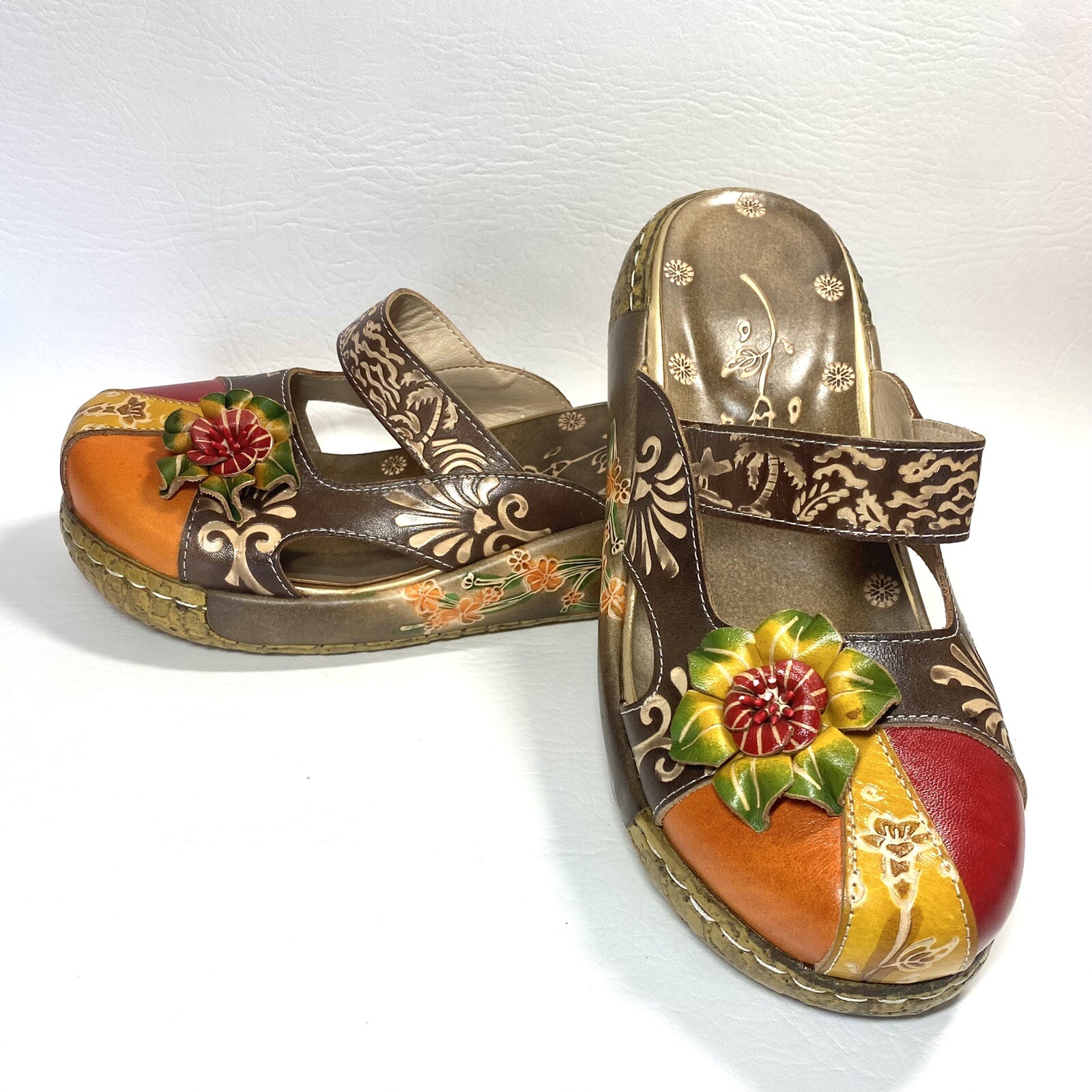 Retro Platform Hippie Clogs Sandals Slides Color Block Size 6.5 Socofy 38