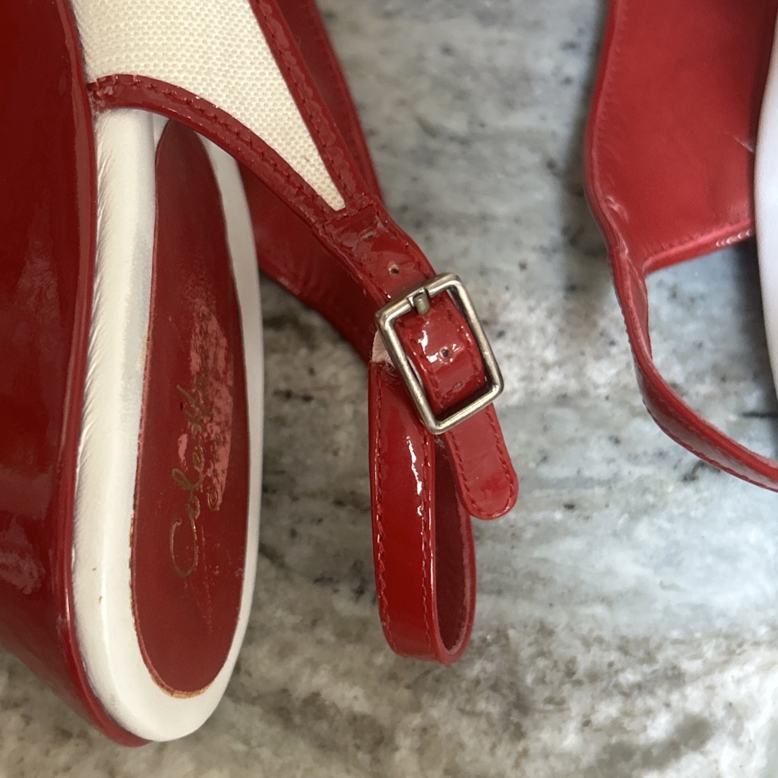 Cole Haan NikeAir G Series Air Tali WedgeRed Patent Leather Peep Toe Rare 8 1/2