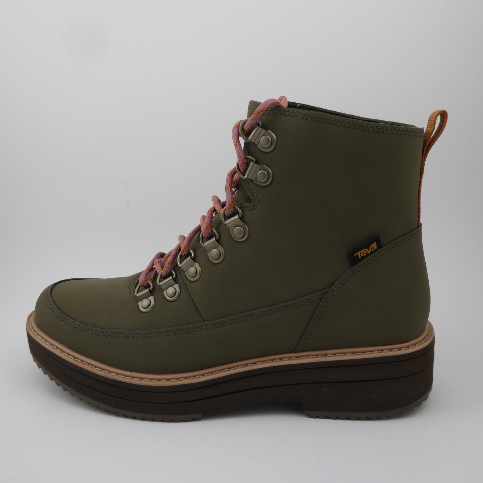 Teva Midform Water-Resistant Flat Platform Lace Leather Boot Olive Women’s 9.5