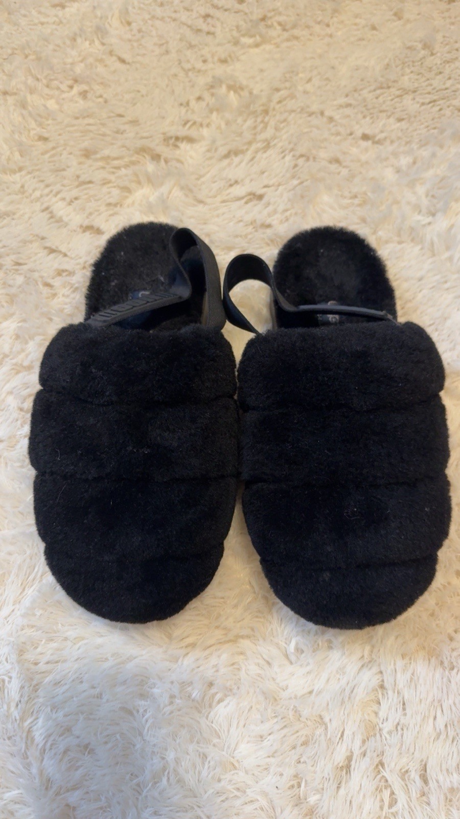 UGG Fluff Yeah Slide Sandals Women US 9 Black Shearling Slingback Slippers