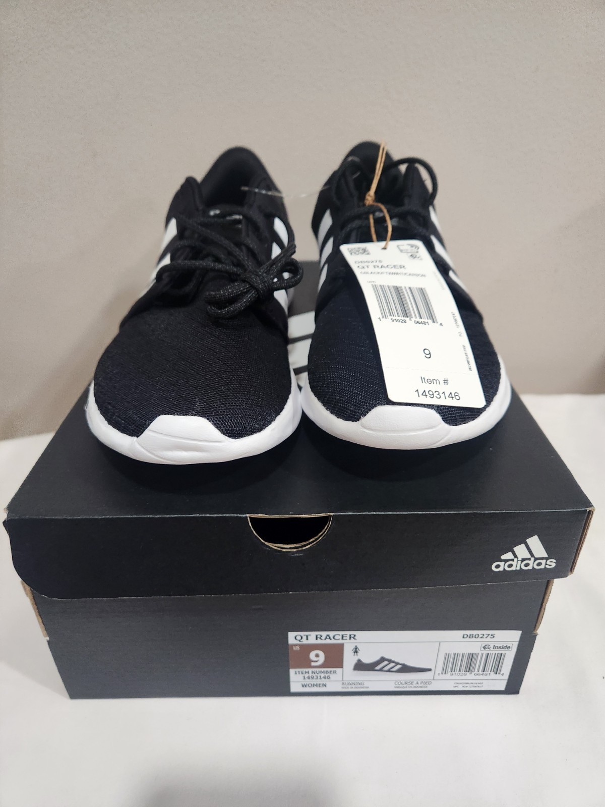 ADIDAS CLOUDFOAM COMFORT QT RACER US 9 WOMEN BLACK NWB DB0275 RUNNING INDONESIA