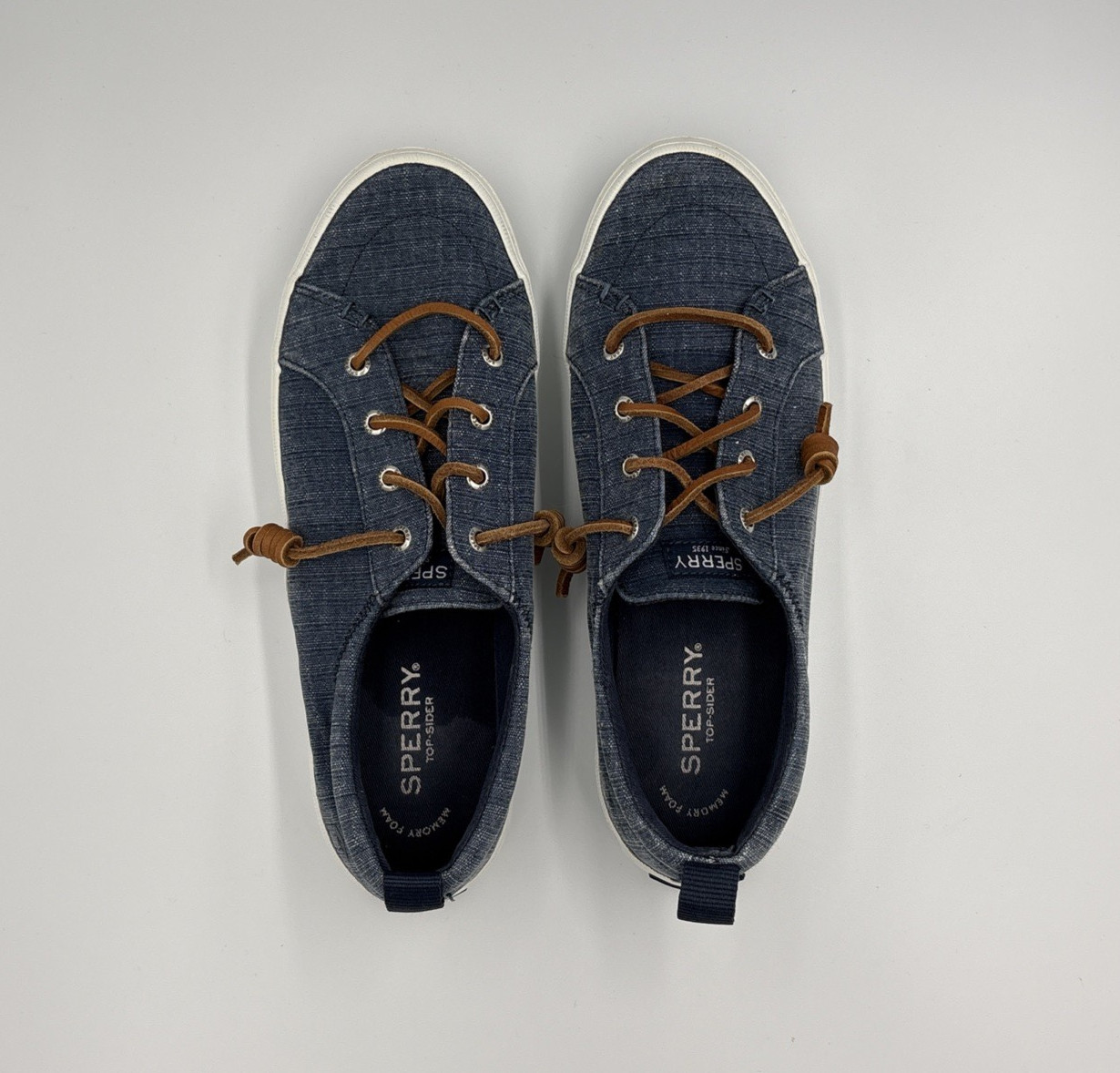 Sperry Pier Wave LTT Women’s Sneakers Denim Navy Barrel Tie Laces Size 8.5 ECU