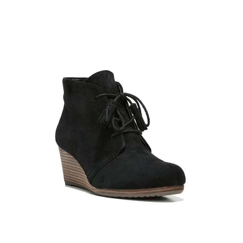 Dr Scholls Womens 8.5 M Black Dakota Lace Up Wedge Ankle Booties NIB GZ5