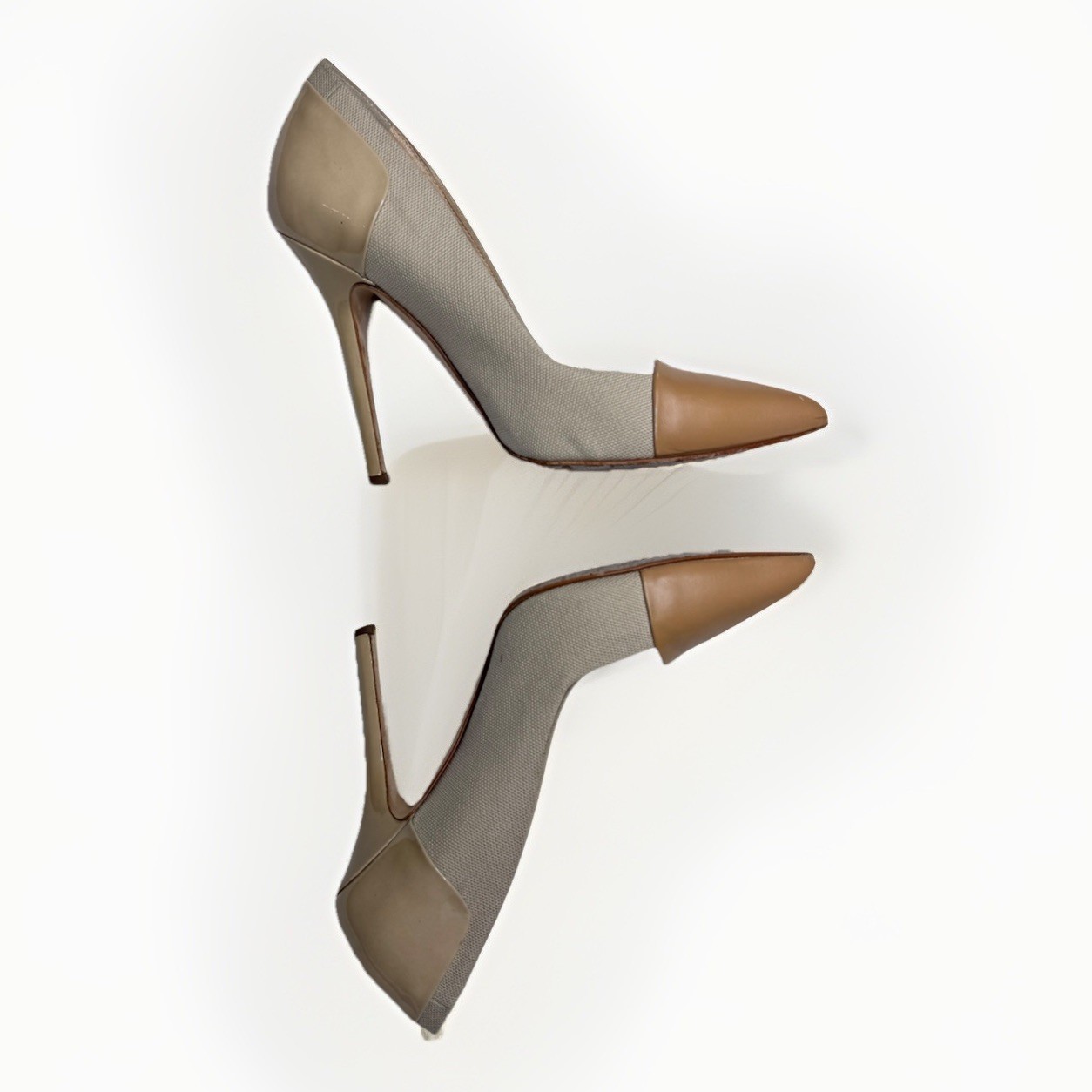 Giuseppe Zanotti Design Italy Canvas Leather Cap Toe Heels Pumps EU 37 Nude