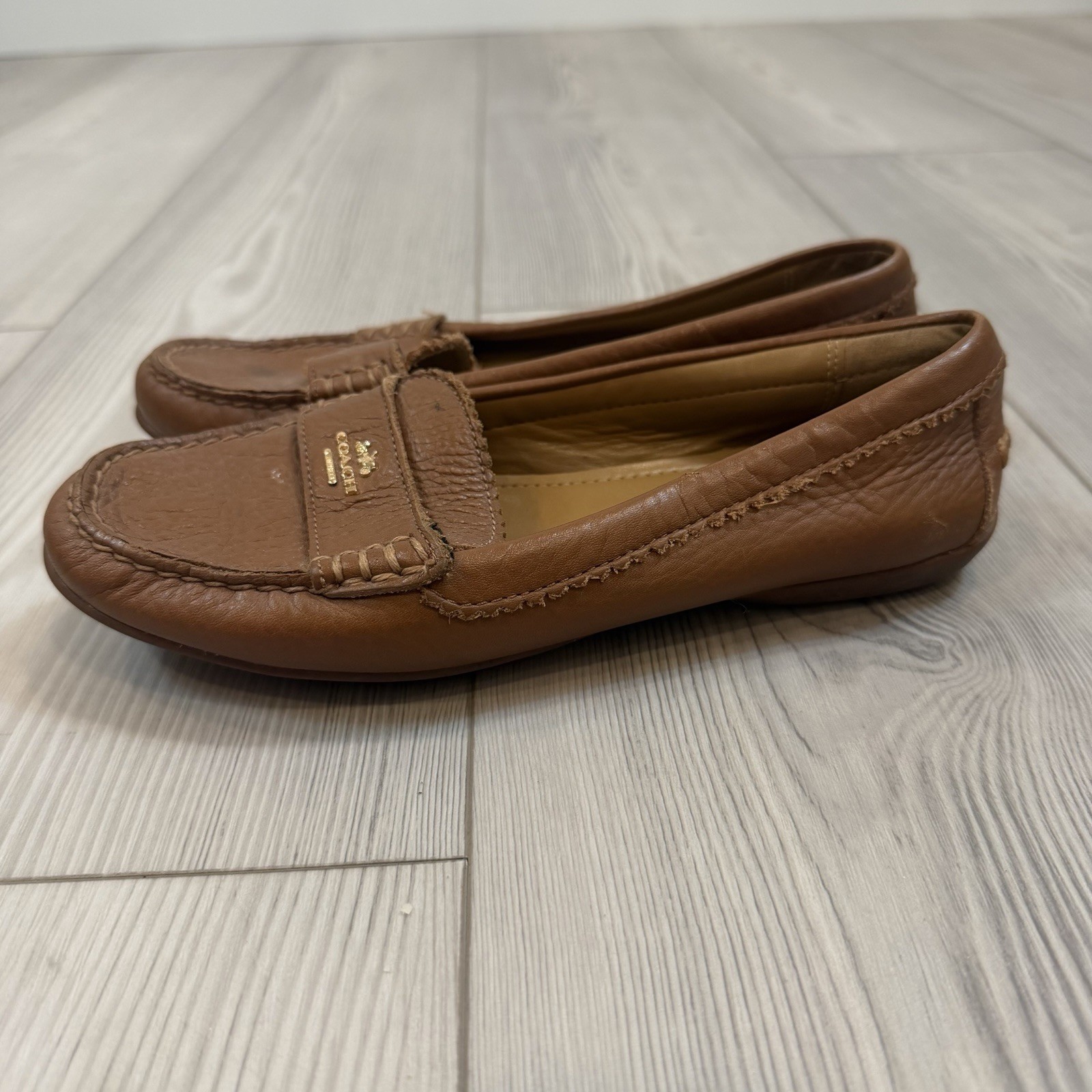 Coach Odette Brown Leather Loafers Women’s 6.5 Slip On Flats Shoes READ