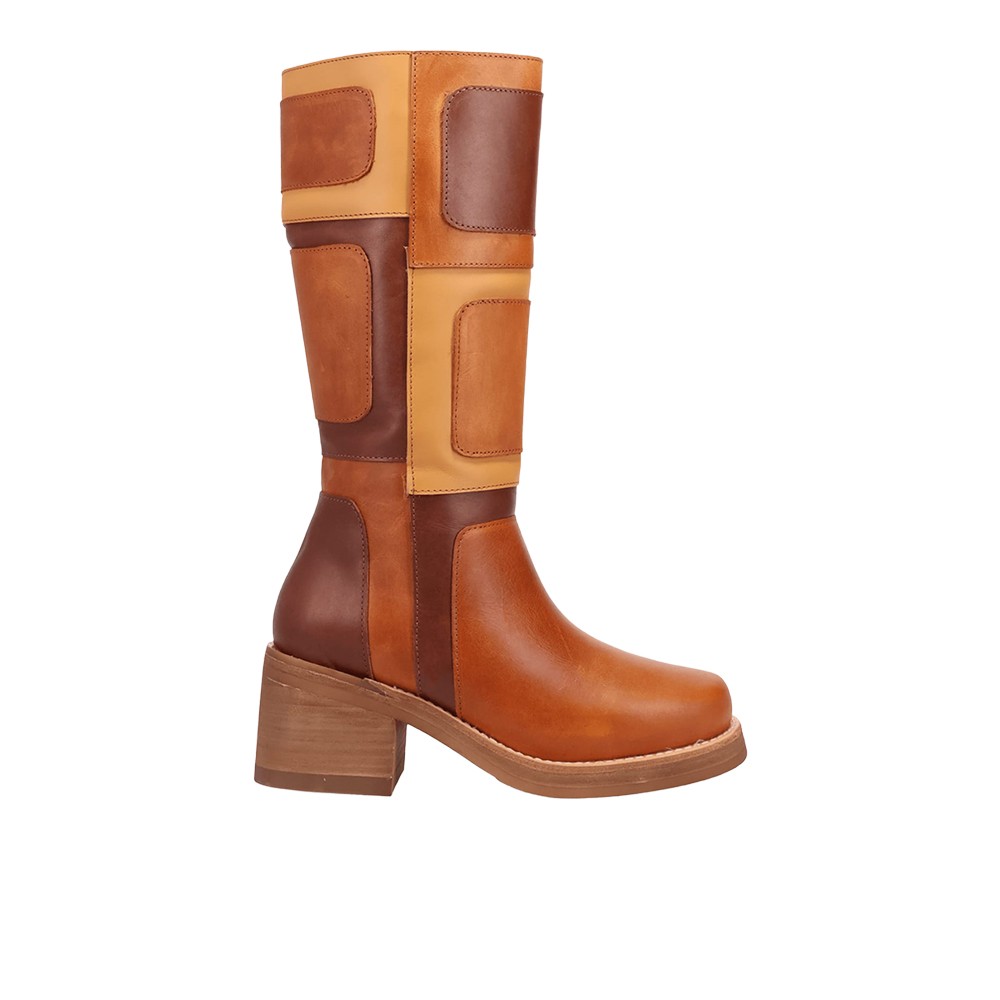 Dingo Patches Leather Round Toe Cowboy Womens Brown Casual Boots DI2366-230
