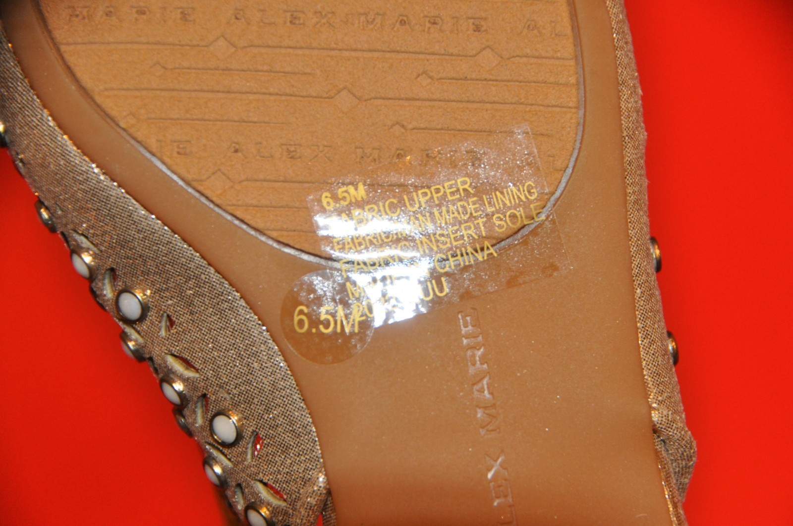 NWOT Alex Marie Labella Sling Back Flats Gold Metallic Pearl Studded size:6.5