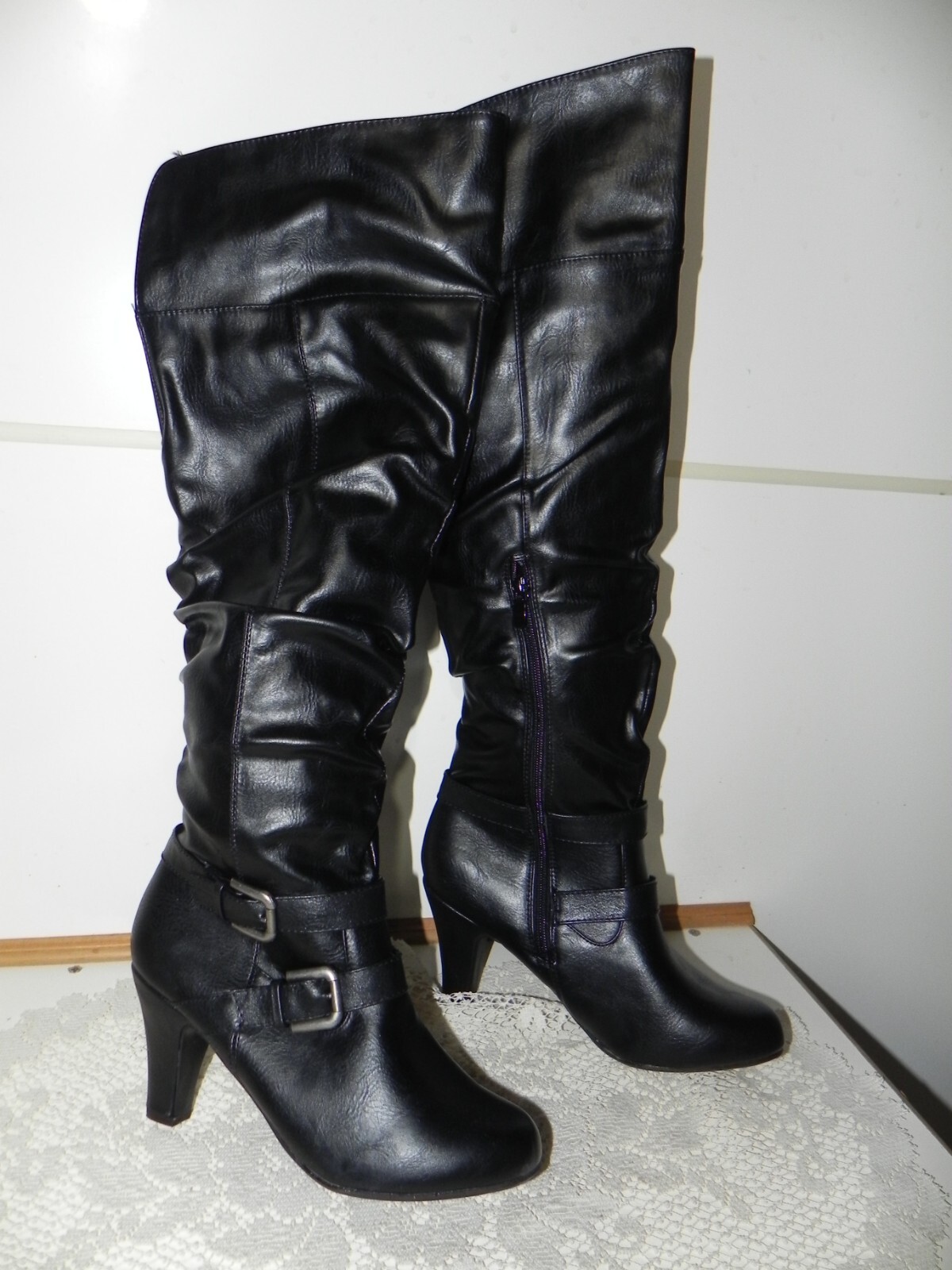 New Bonnibel Slouchy 22 Knee High Black Boots: 3.25″ heel Side 1/2 Zipper AIKO-1