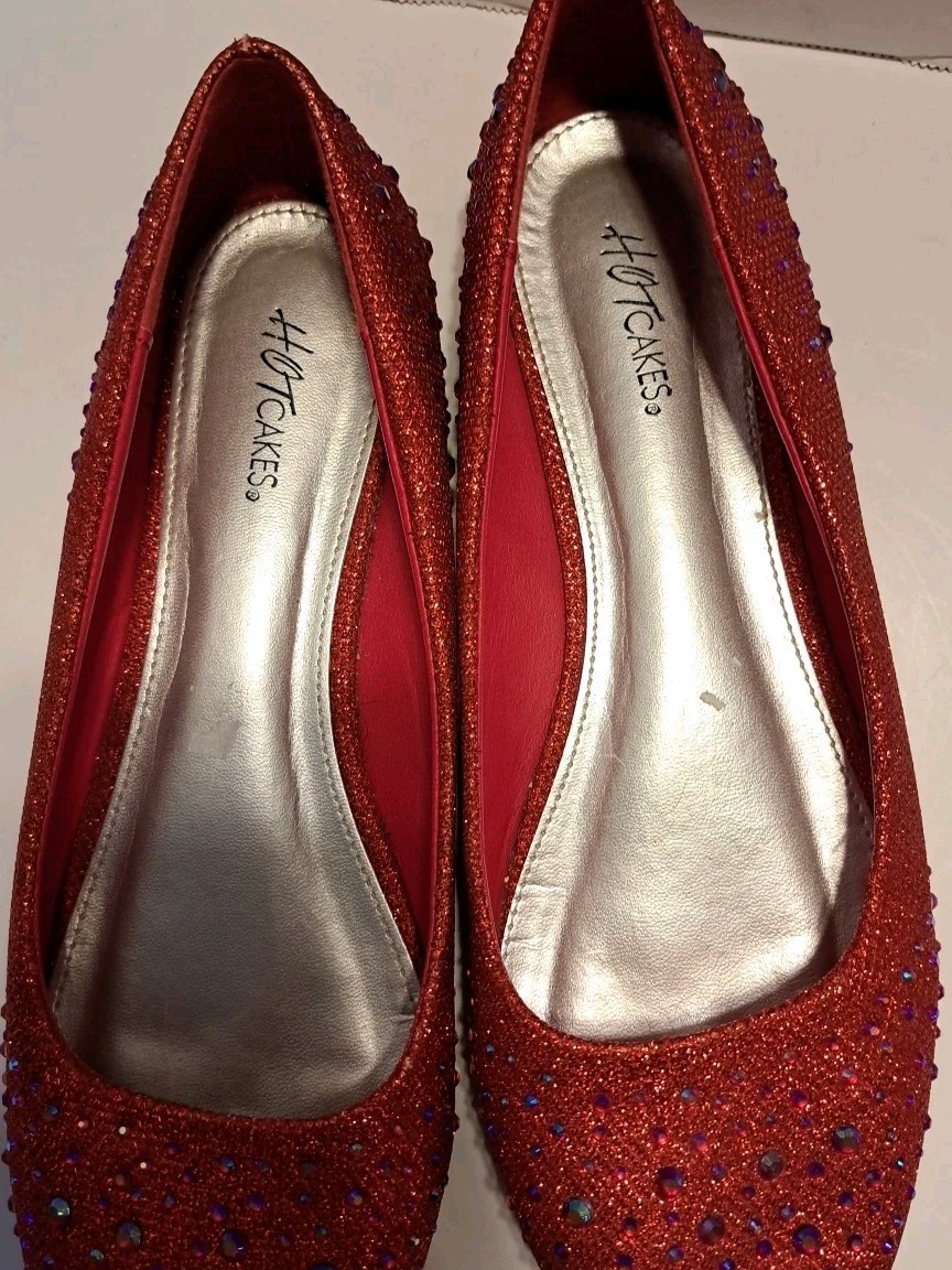 Hotcakes Red Orleans Sequin/Rhinestone Covered Ballet Flats Women Size 9.5 9 1/2