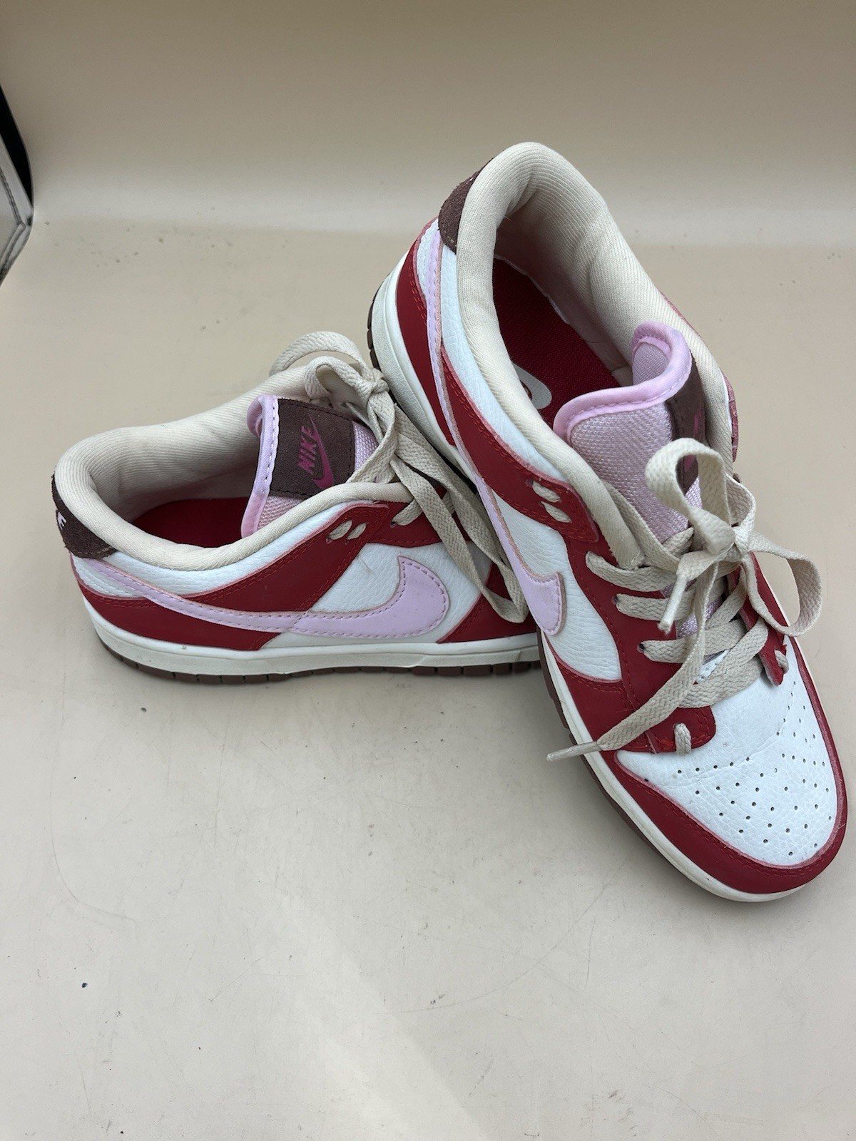 Nike Low Dunk White, Red, Pink And Brown Sneakers. Size 8. Used