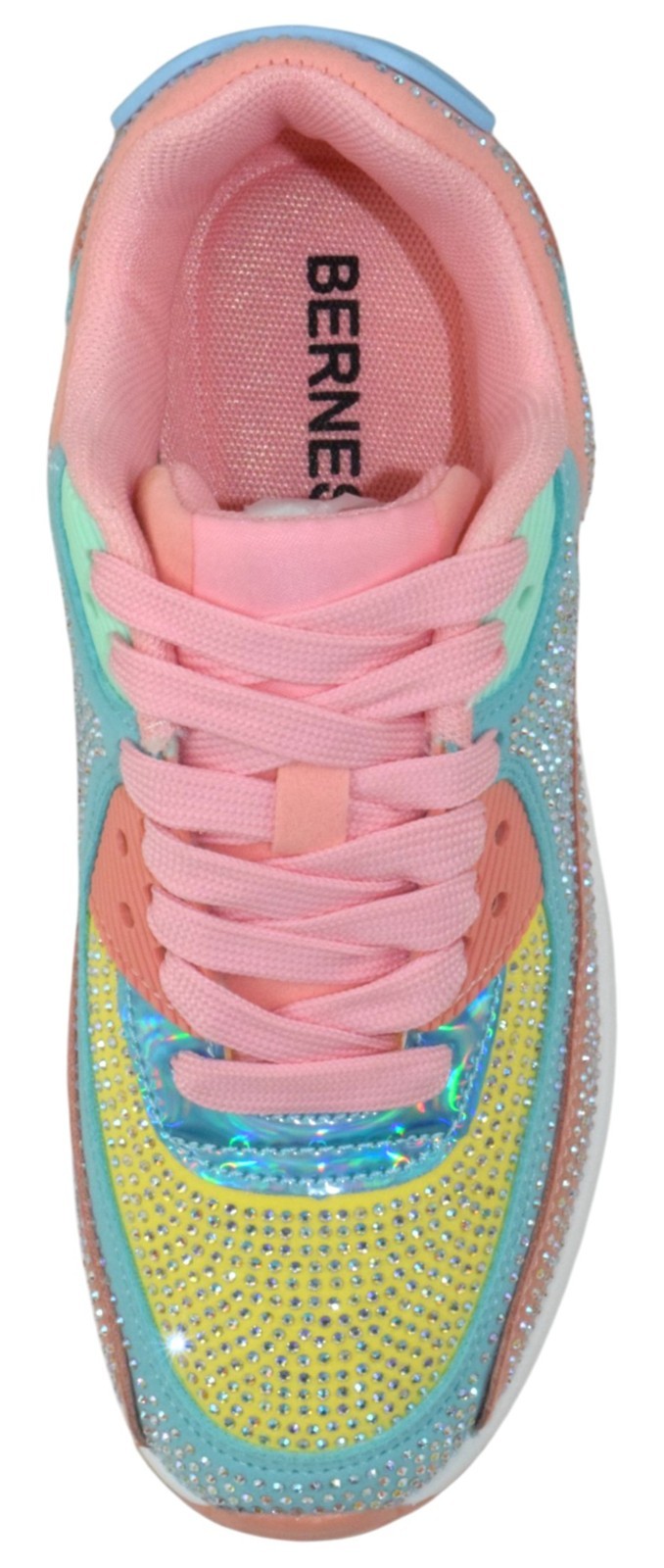 Berness Women Rhinestone Sneakers Colorful Chunky Bling Lace Up QUEEN Multi Pink